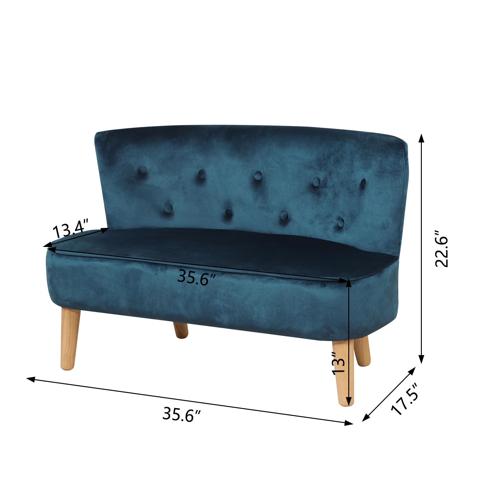 2-Seat Kids Sofa Couch with Soft Velvet Fabric & Sturdy Wooden Frame - Toddler Furniture for Ages 3-6 - 35.6