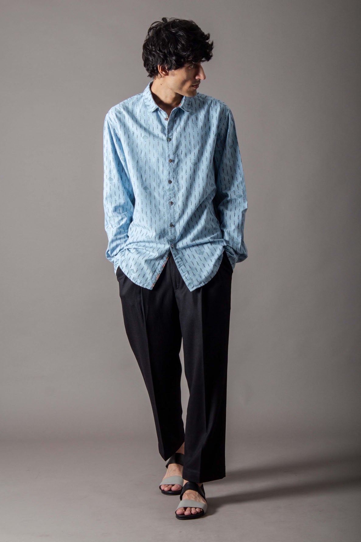 Classic Blue Handwoven Cotton Shirt Umbrella - Perfect for Outdoor Events, Weddings & Beach Trips