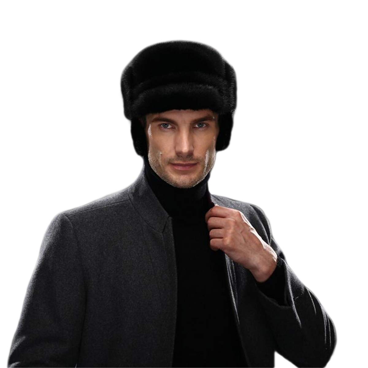 KAISHIN Men's Winter Russian Ushanka Hat - Genuine Mink Fur Bomber Hat with Earmuffs for Cold Weather - Perfect for Outdoor Activities, Hunting, and Snow Adventures