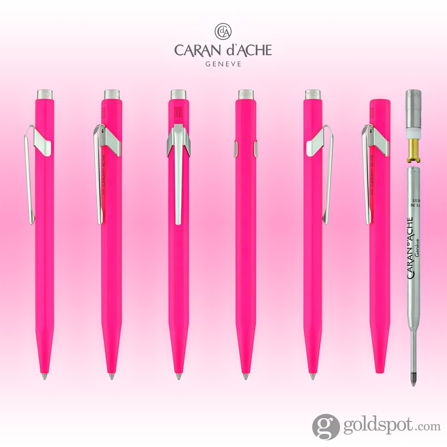 Premium Caran d'Ache 849 Metal Collection Ballpoint Pen - Fluorescent Pink Ink for Smooth Writing | Luxury Office & Gift Pen for Professionals, Students & Collectors