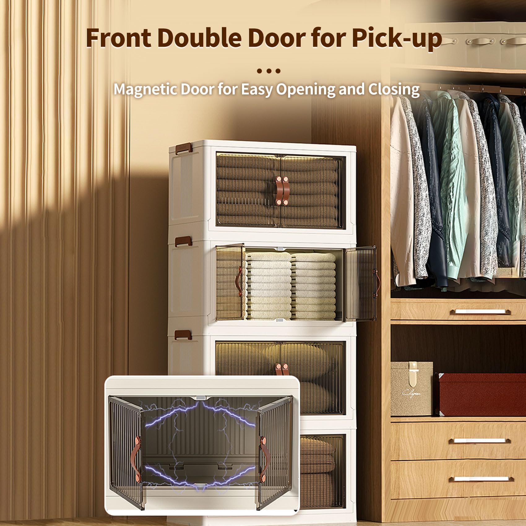 5-Tier Collapsible Storage Bins with Wheels & Doors - Foldable Cabinet for Home/Office