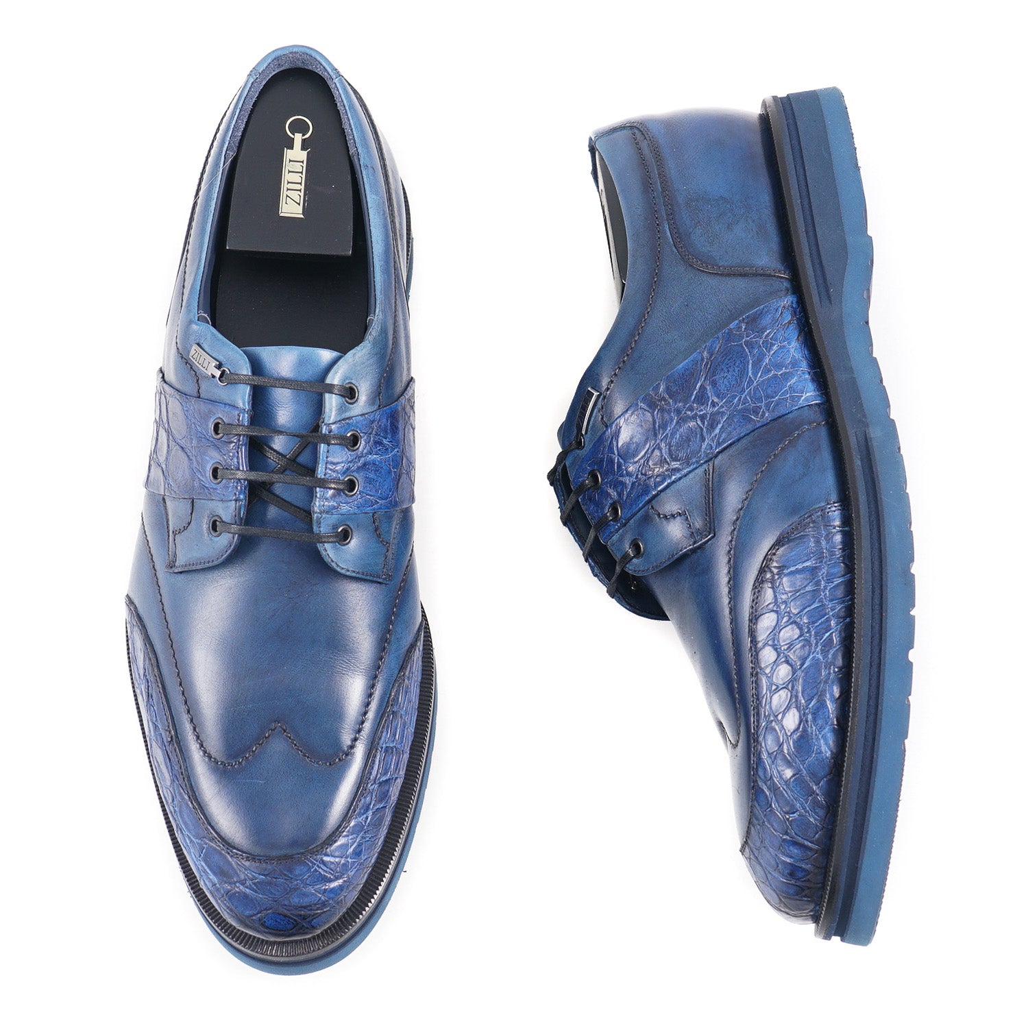 Luxury Zilli Crocodile & Calf Leather Derby Shoes for Men - Premium Handmade Dress Shoes for Business, Wedding & Formal Occasions
