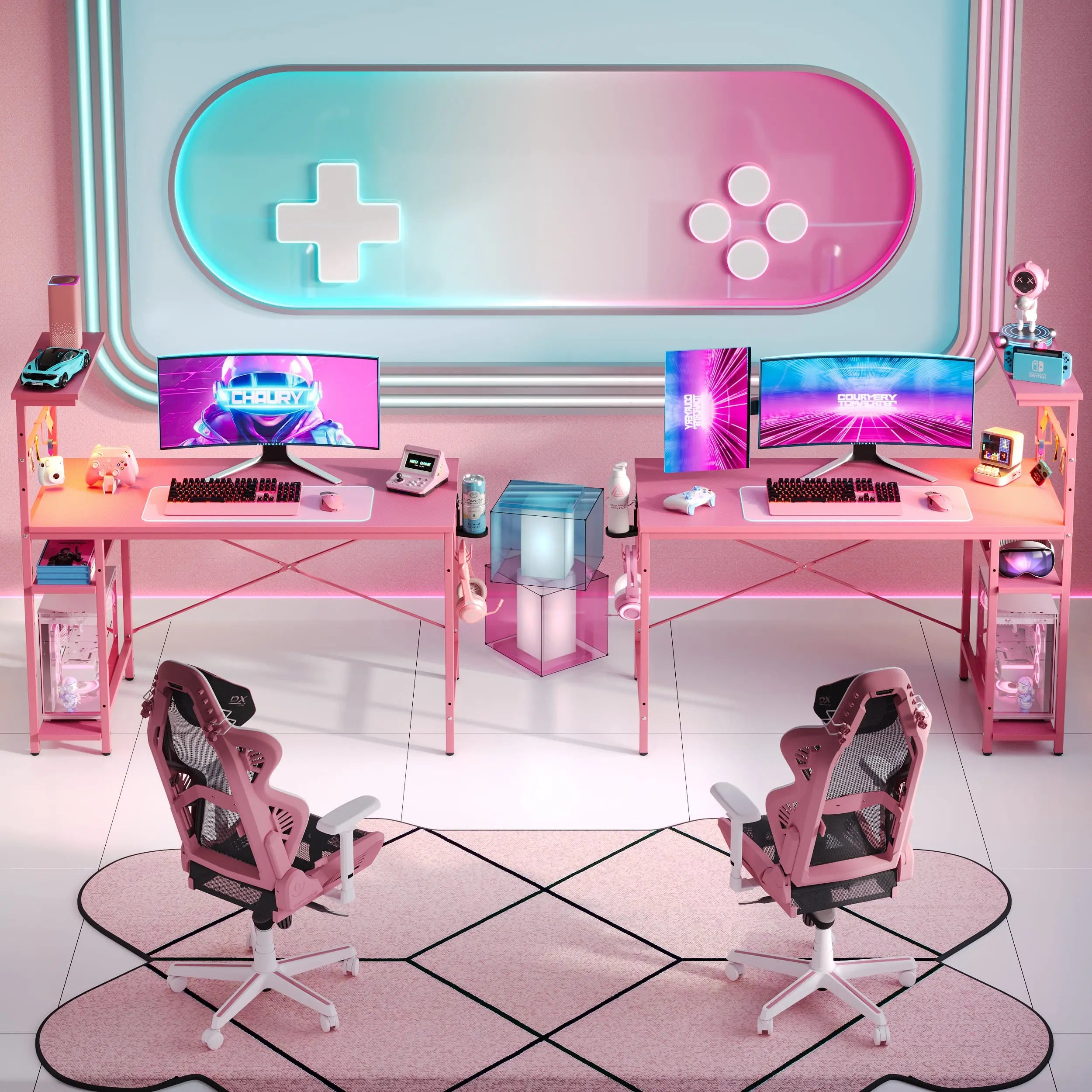 Bestier 44 Inch LED Gaming Desk with RGB Lights - Ergonomic Computer Desk for Home Office, Streaming Setup & Esports Gaming