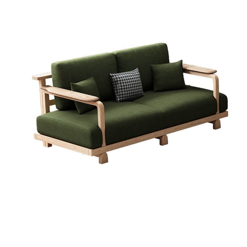 Victorian Ash Wood Olive Green Sofa Couch - Loveseat & Single Sofa for Living Room with 3 Pillows & Removable Cushions | Comfortable Seating for Home, Office & Lounge Areas
