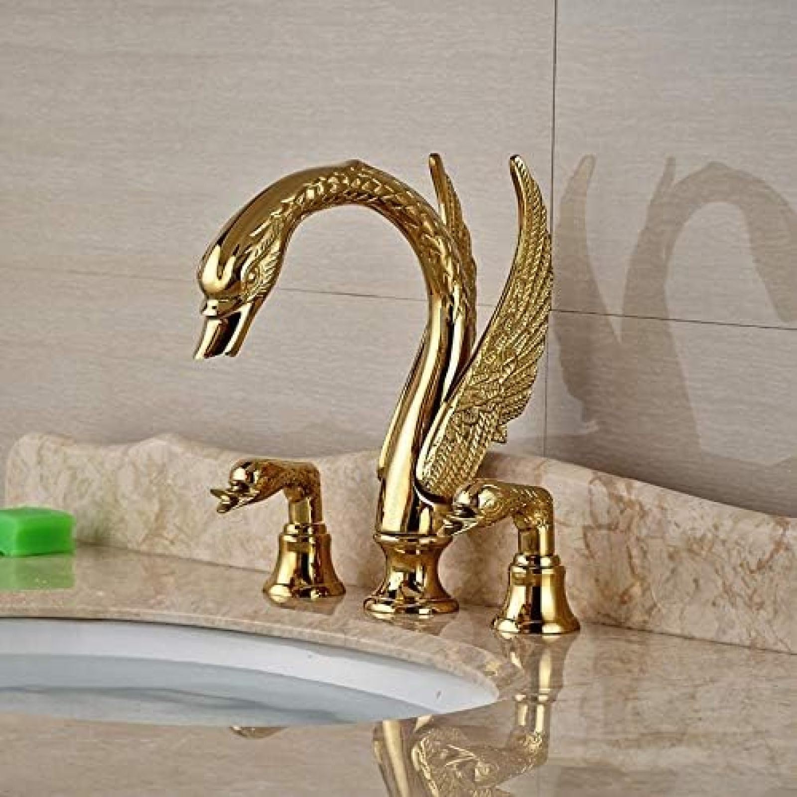 CRJUS Golden Swan Bathtub Faucet - Deck Mounted Brass Bath Shower Set with Hand Shower, Basin Mixer Tap & Widespread Tub Sink Faucet for Luxury Bathroom Upgrade | Perfect for Modern Home, Spa, and Hotel Bathrooms