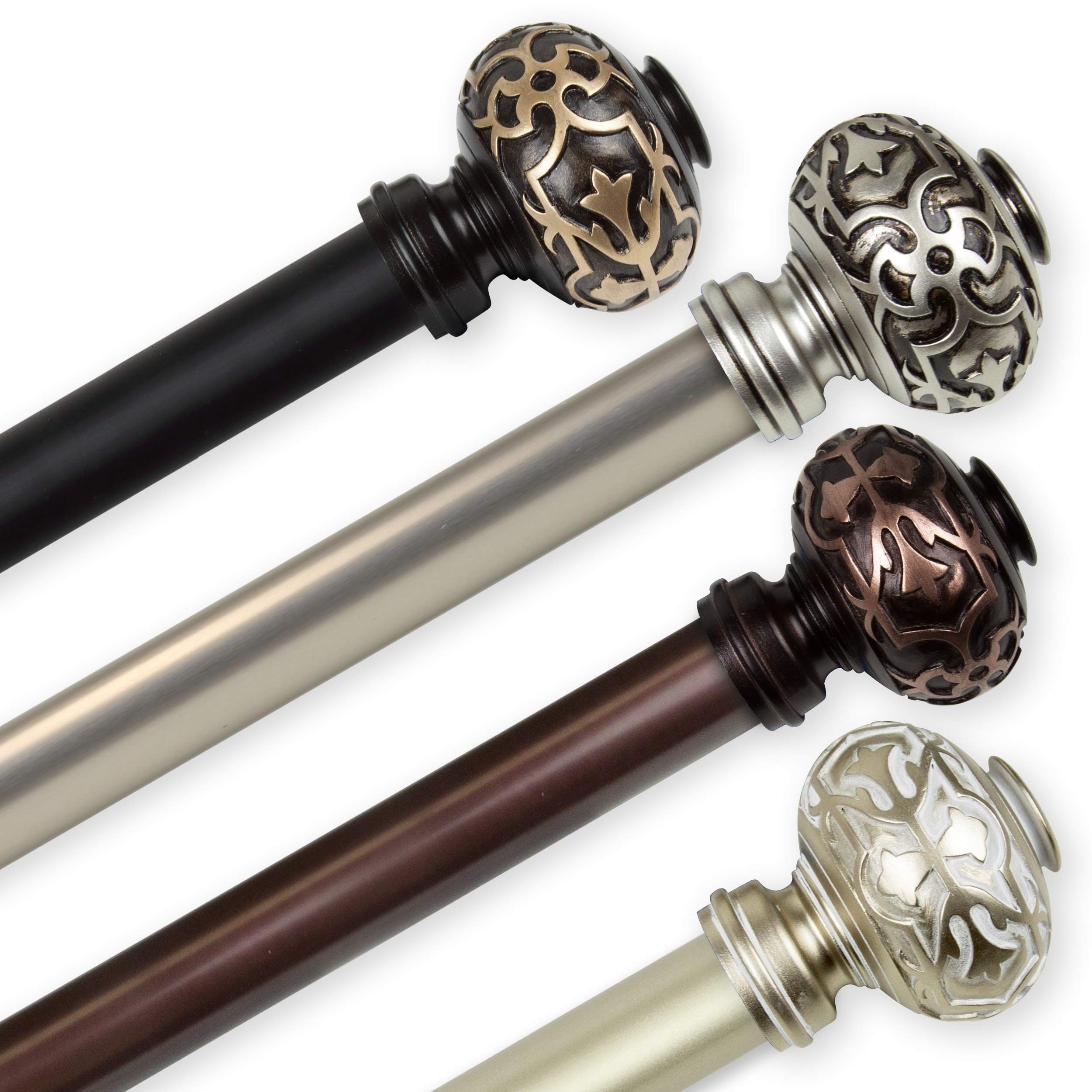 1 Inch Adjustable Black Sycamore Curtain Rod 120-170 Inches - Perfect for Large Windows, Living Room & Bedroom Drapes