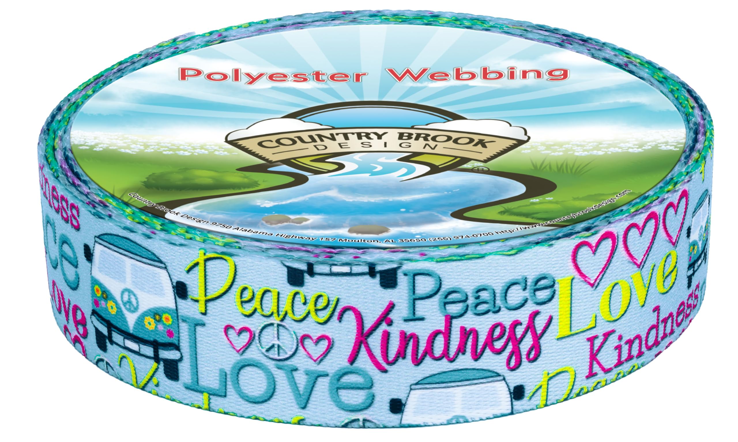 Country Brook Design - Love and Peace Polyester Webbing for DIY Crafts, Dog Collars, Keychains & Fashion Accessories | Durable & Lightweight Material