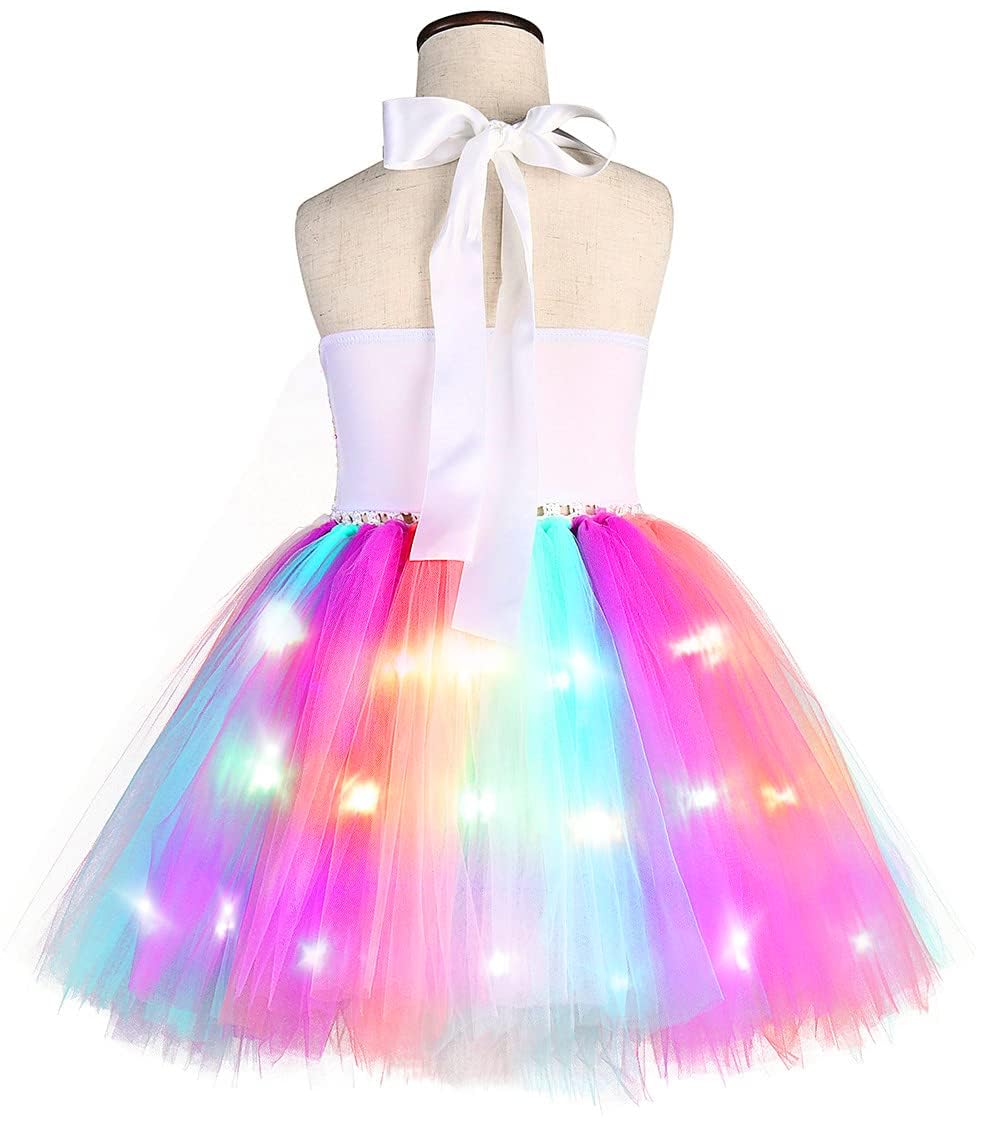 LED Unicorn Costume for Girls - Light Up Rainbow Pink Tutu Dress with Headband for Halloween, Birthday & Holiday Parties | Magical Dress-Up Play & Photo Shoots