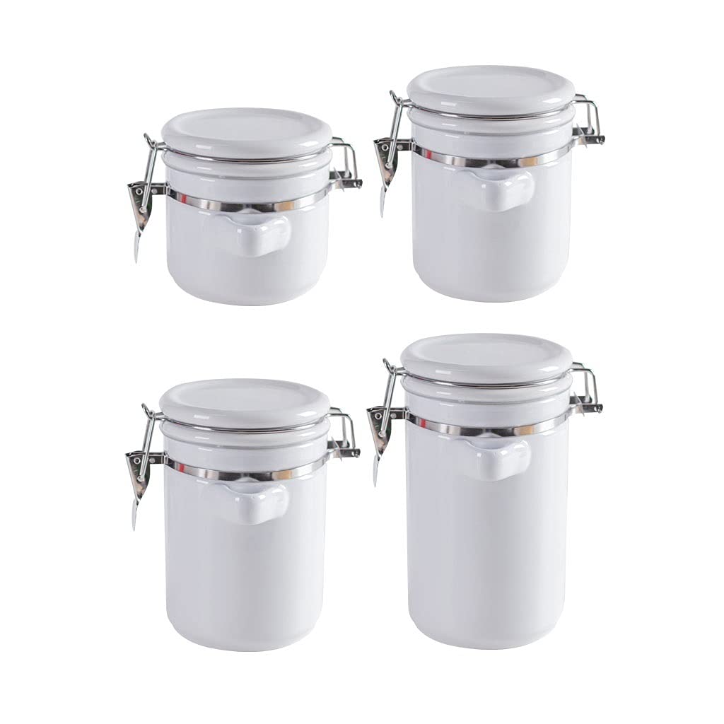 Airtight Ceramic Storage Jars for Coffee, Tea & Sugar - 4-Pack Kitchen Food Containers with Clip Top Lid | Perfect for Pantry Organization, Coffee Bean Storage & Tea Caddy | Glazed Round Canisters for Freshness & Aroma Preservation