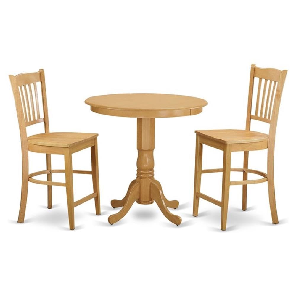 East West Furniture 3-Piece Kitchen Counter Height Dining Set - 36x36 Inch Round Oak Table with Pedestal Base & 2 Matching Chairs | Perfect for Small Spaces, Breakfast Nooks & Apartment Dining Areas