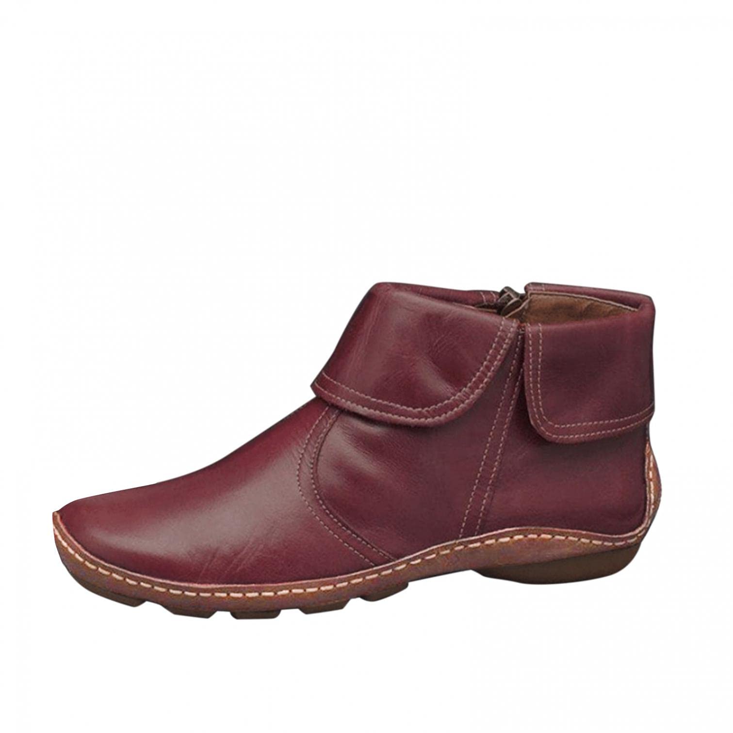 Women's Vintage Lace Up Ankle Booties with Side Zip - Flat Heel Comfortable Arch Support Shoes for Casual Wear & Fall Fashion