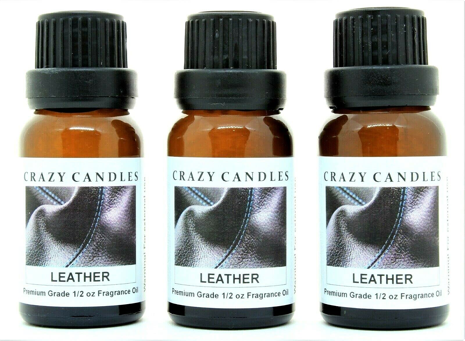 Premium USA-Made Crazy Candles Leather Scented Oil - 3 Pack (1/2 FL Oz/15ml Each) - Long-Lasting Fragrance for Home, Car Diffusers & DIY Candle Making