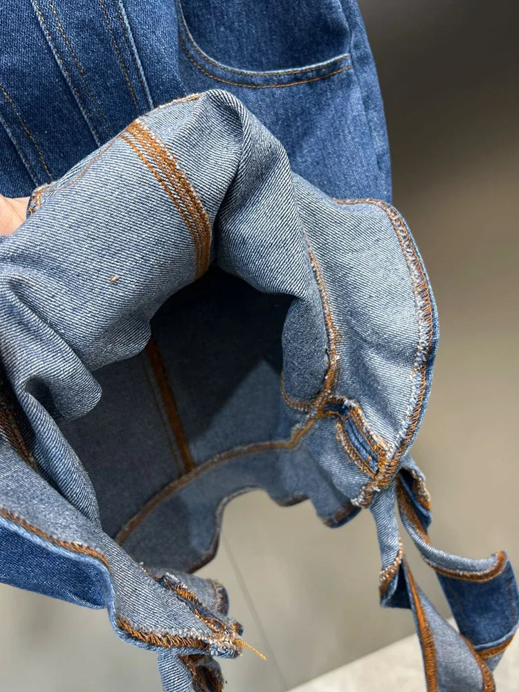 Trendy Strapless Denim Dress for Women with Waist Pocket & Spiral Decoration - Back Zipper Spring Fashion | Casual Outing, Date Night, Summer Party Wear