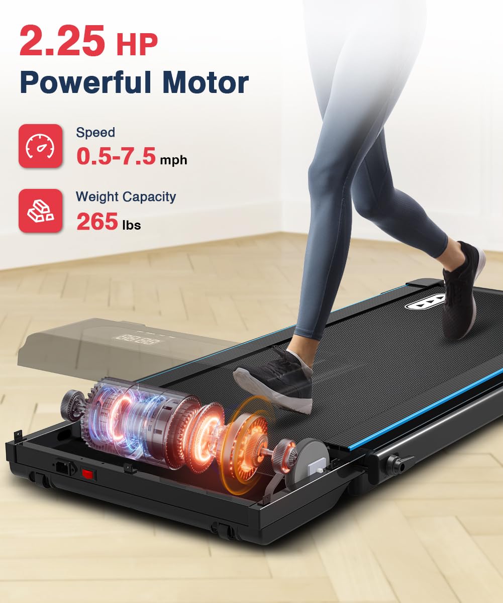 REDLIRO 2-in-1 Under Desk Electric Treadmill - Portable Folding Walking Pad with Remote Control for Home & Office - Compact Motorized Jogging Machine for Workouts While Working or Watching TV
