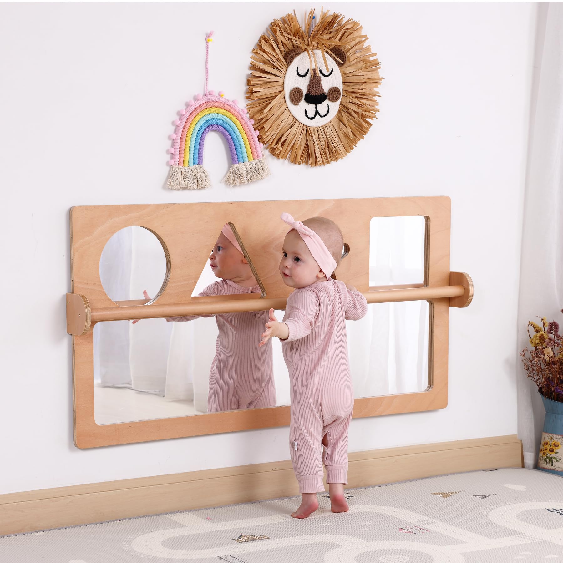 Baby Shatter-Resistant Safety Mirror with Pull Up Bar - Montessori Learning Toy for Infants & Toddlers - Daycare, Preschool & Nursery Essential - Encourages Early Development & Exploration