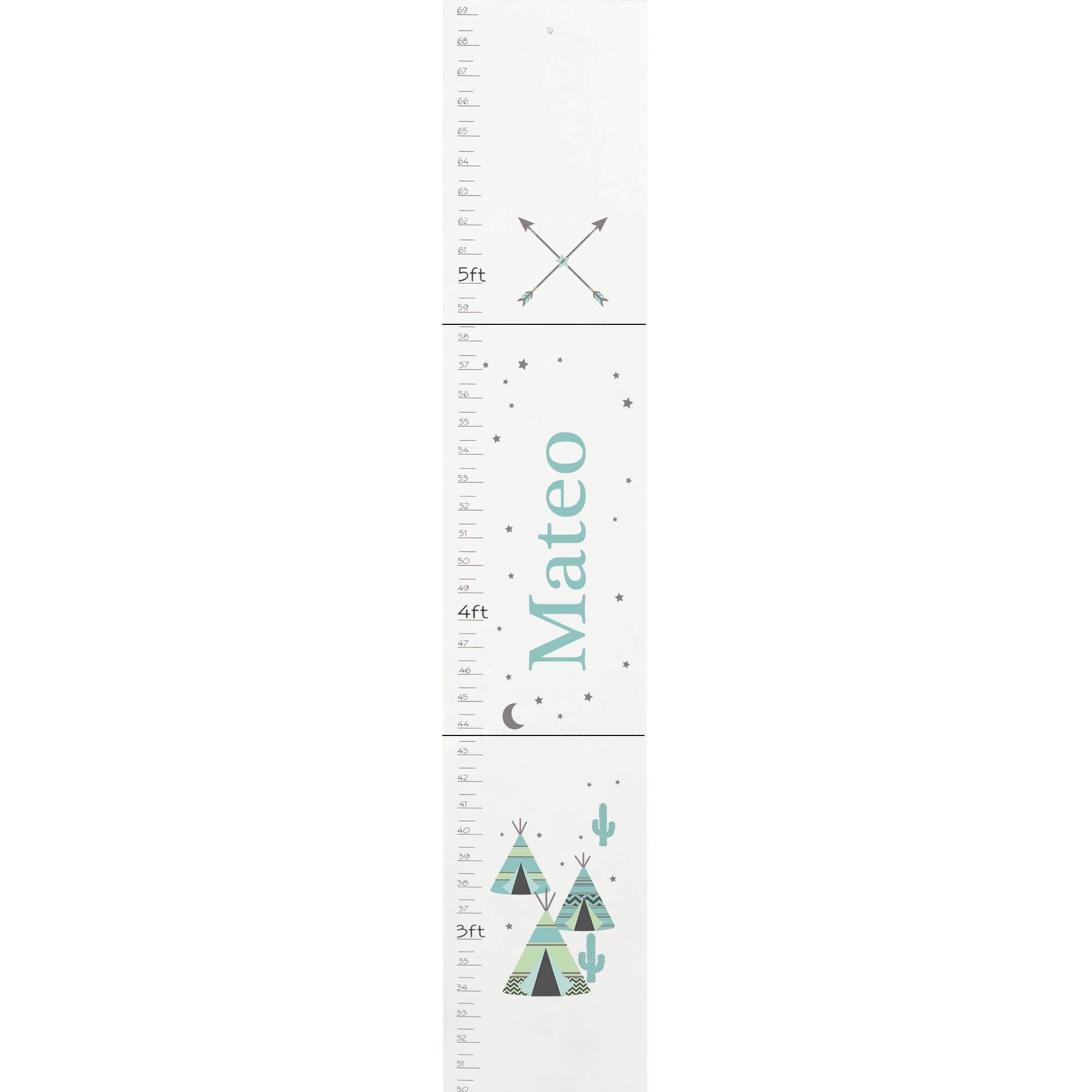 Personalized White Growth Chart for Kids - Teepee Aqua Mint 2 Height Measuring Ruler - Perfect for Nursery, Bedroom & Playroom Decor - Track Your Child's Growth Milestones