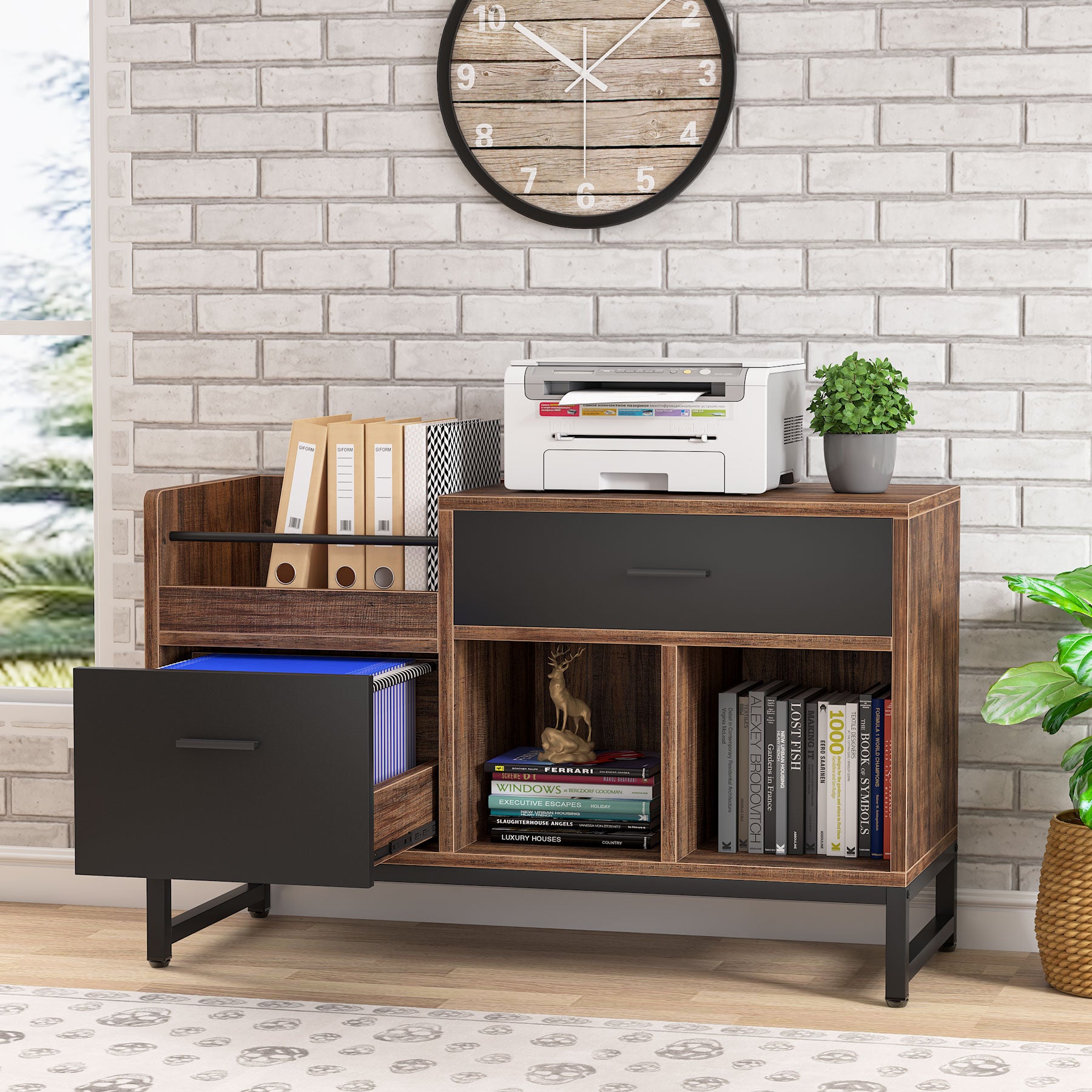 39 Inch Rustic Lateral File Cabinet with 2 Drawers - Wooden Office Storage Solution for Home & Business Organization