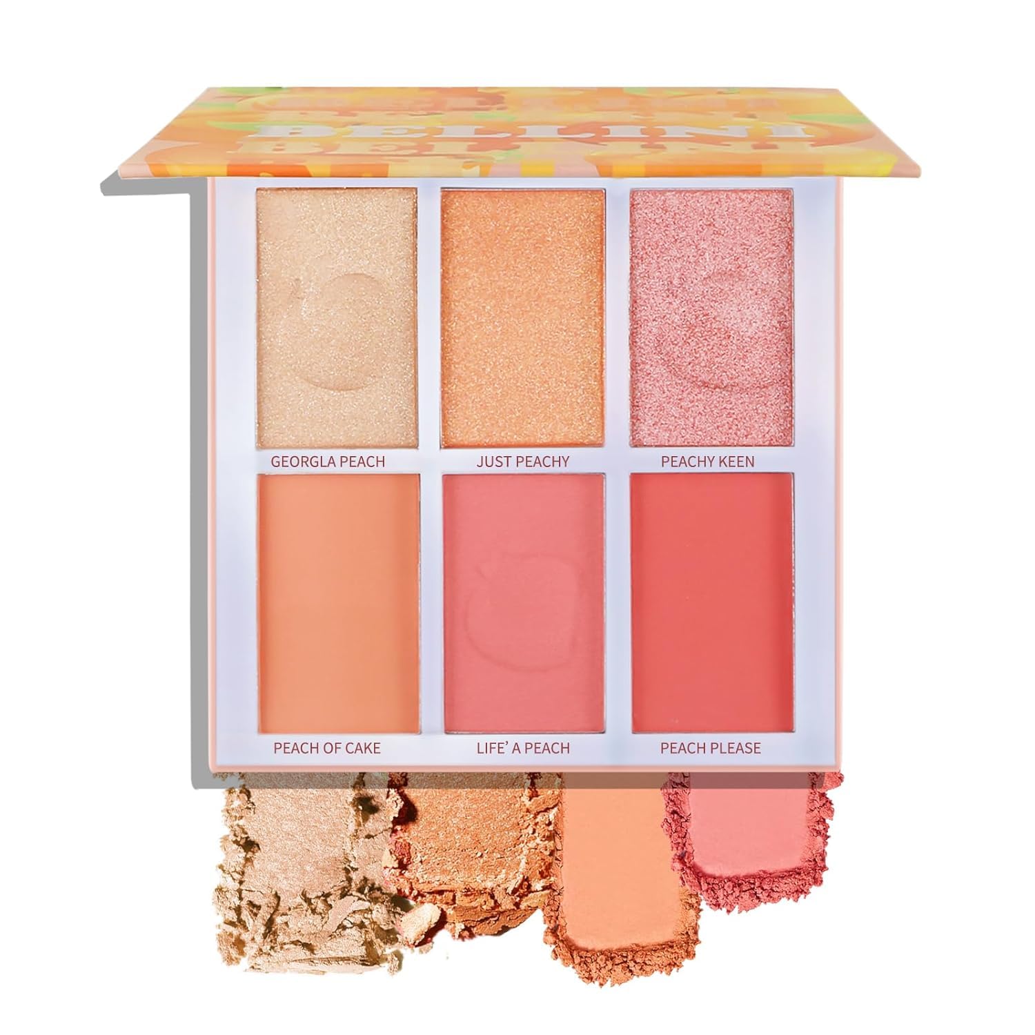 HUDAMOJI 6-Color Blush Highlighter Palette | Matte & Shimmer Face Makeup with Bellini Blusher | 36g Compact Powder for Cheeks | Perfect for Everyday Glam & Special Occasions