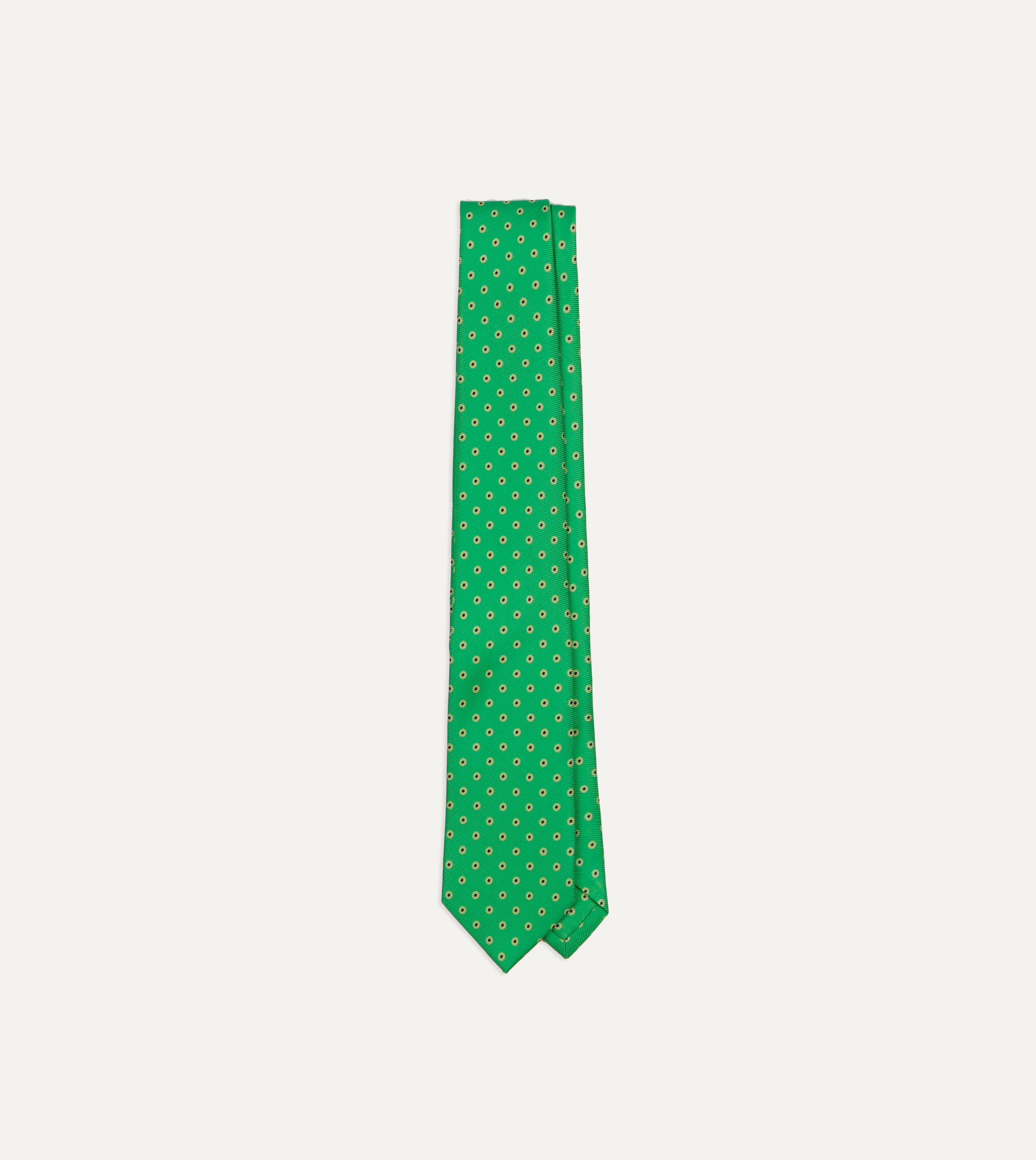 Elegant Green Circular Dot Silk Self-Tipped Necktie for Men - Perfect for Business, Weddings & Formal Events