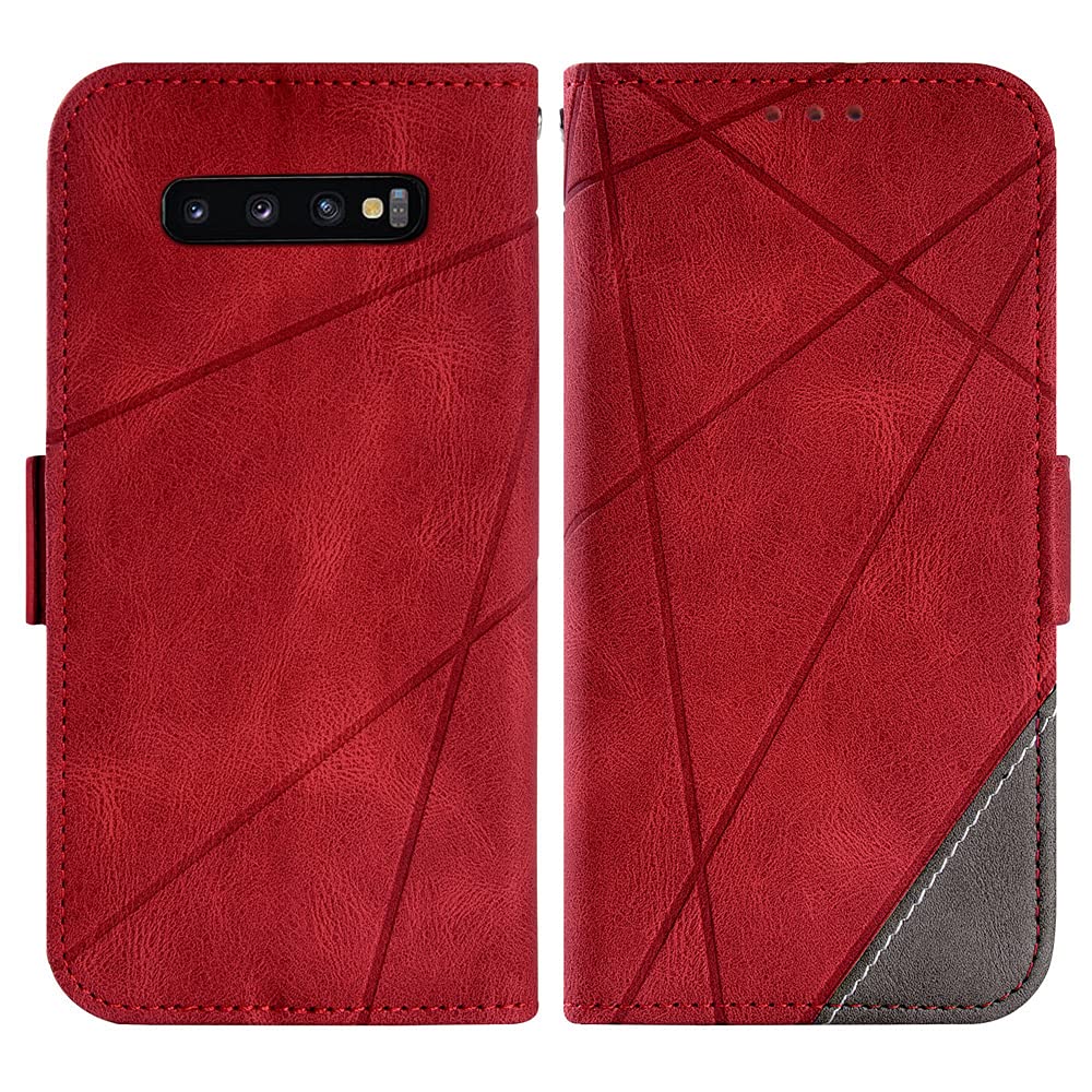 Samsung Galaxy S10 Plus Wallet Case with Tempered Glass Screen Protector | Flip Cover Card Holder | Compatible with Galaxy S10+ & S10 Edge | Premium Phone Accessories for Work, Travel & Everyday Use (Red)