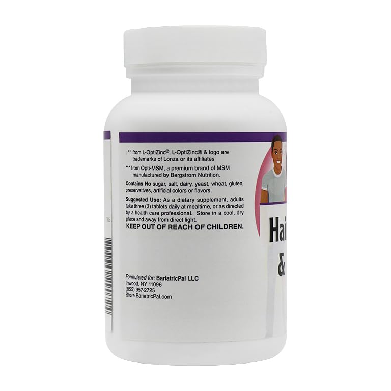 BariatricPal Hair, Skin & Nails Formula Supplement - 90 Count Tablets for Stronger Hair, Healthy Skin & Nails - Post-Bariatric Surgery & Weight Loss Support