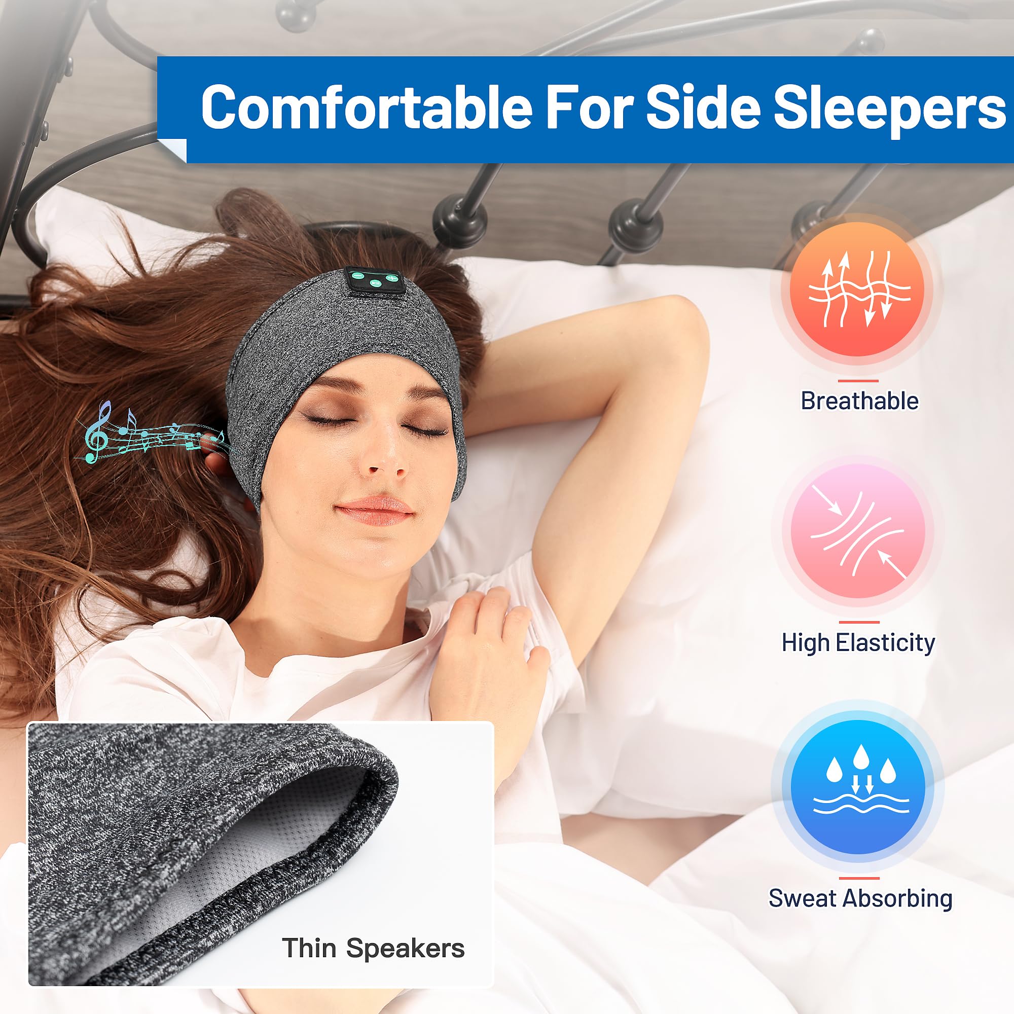 Perytong Bluetooth Sleep Headphones - Wireless Sports Headband with Ultra-Thin HD Stereo Speakers for Sleeping, Workout, Jogging, Yoga, Meditation | Comfortable for Air Travel & Insomnia Relief | Perfect for Night Use, Gym, Travel & Relaxation