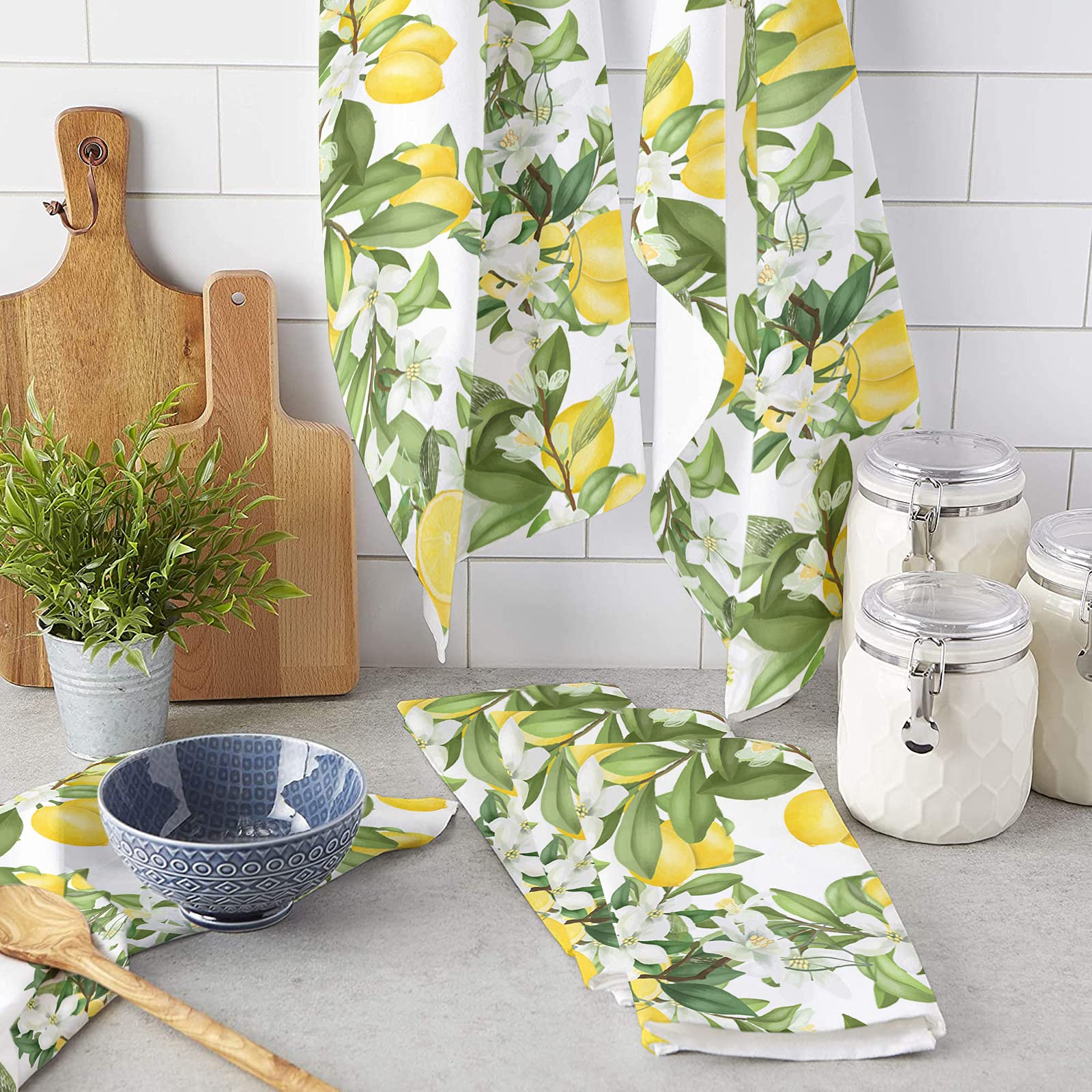 Lemon Floral Microfiber Kitchen Towels - Absorbent & Washable for Home & Bathroom
