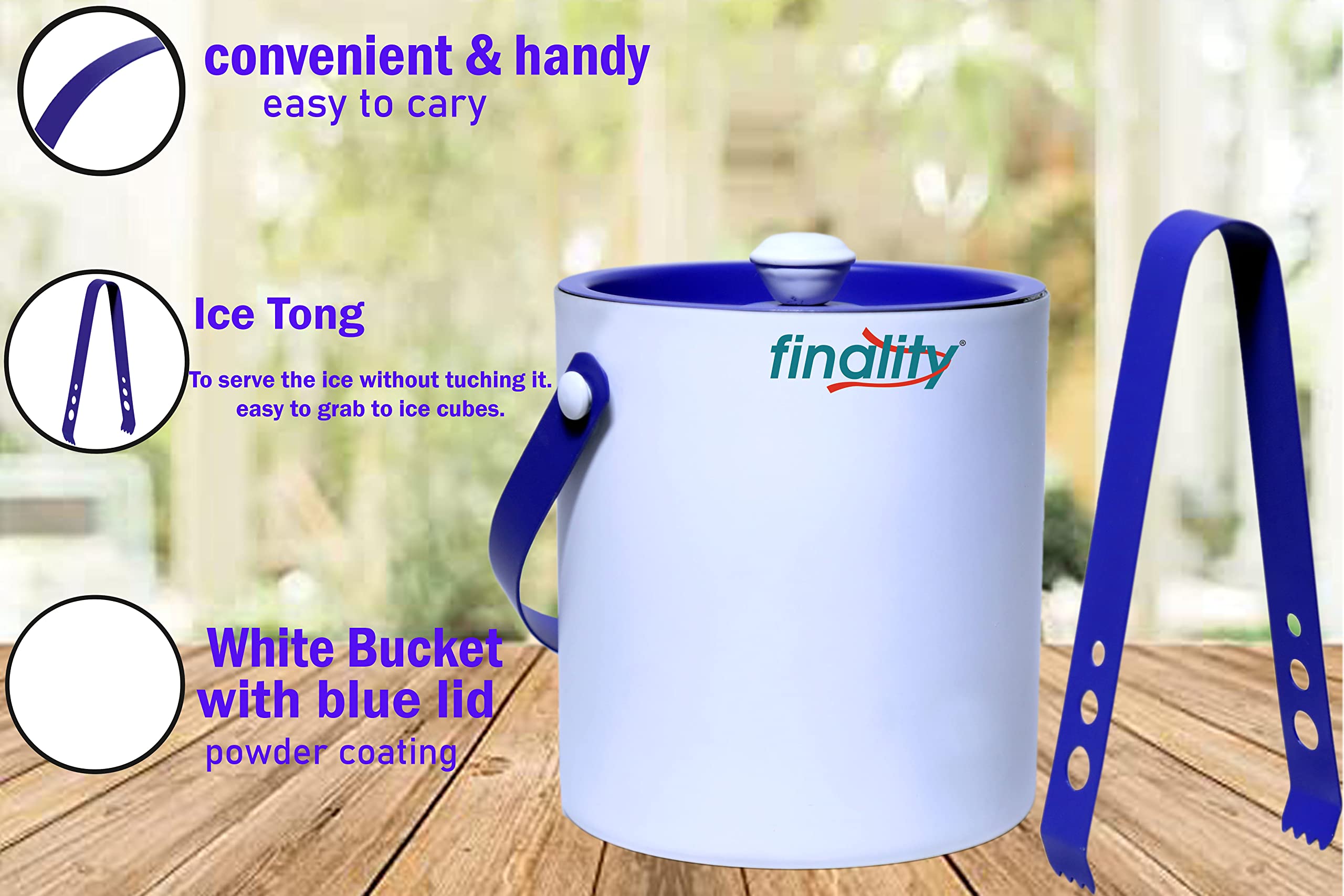 Premium Double Walled Stainless Steel Ice Bucket with Lid & Ice Tongs - 1 Liter Capacity, Keeps Ice Cold for 6+ Hours (White & Blue) - Perfect for Cocktail Parties, Outdoor BBQs, and Home Bar Use