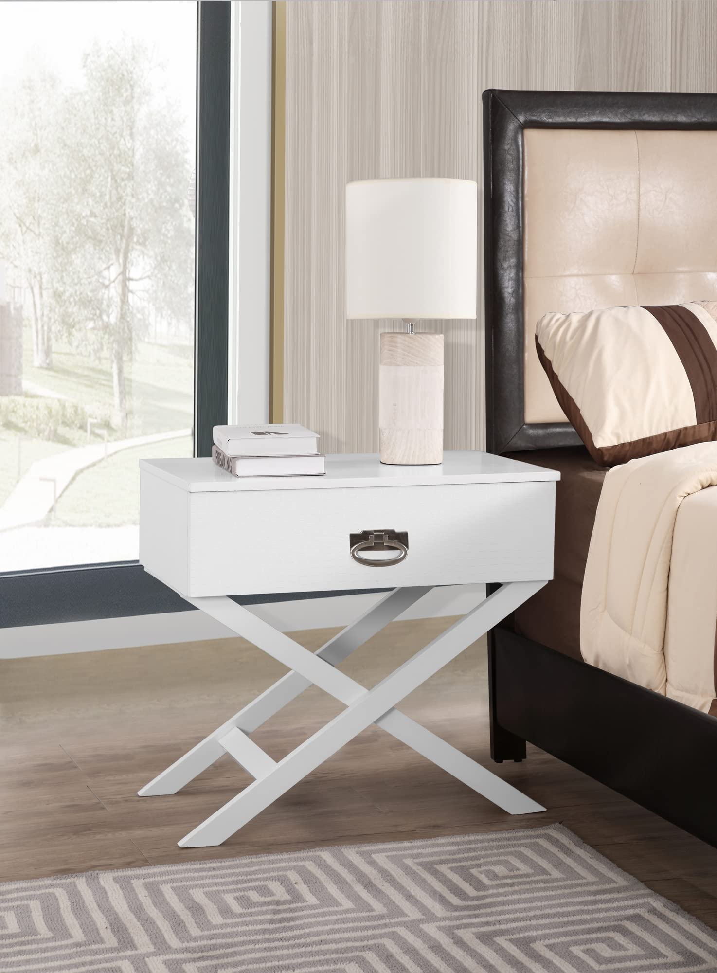 Xavier 1-Drawer White Nightstand - Compact End Table for Bedroom & Living Room (25