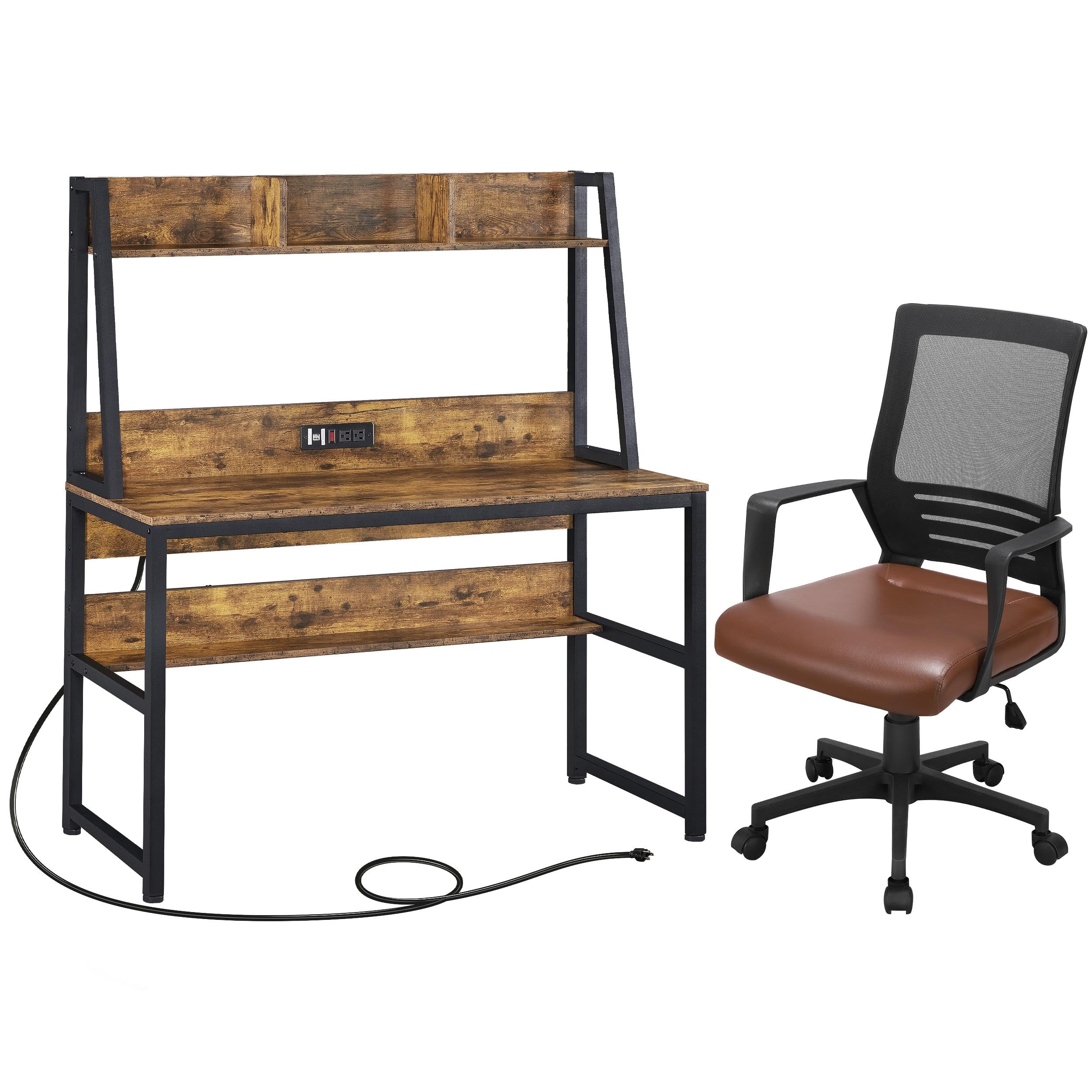 Yaheetech Modern Rustic Brown Home Office Desk and Chair Set - 47