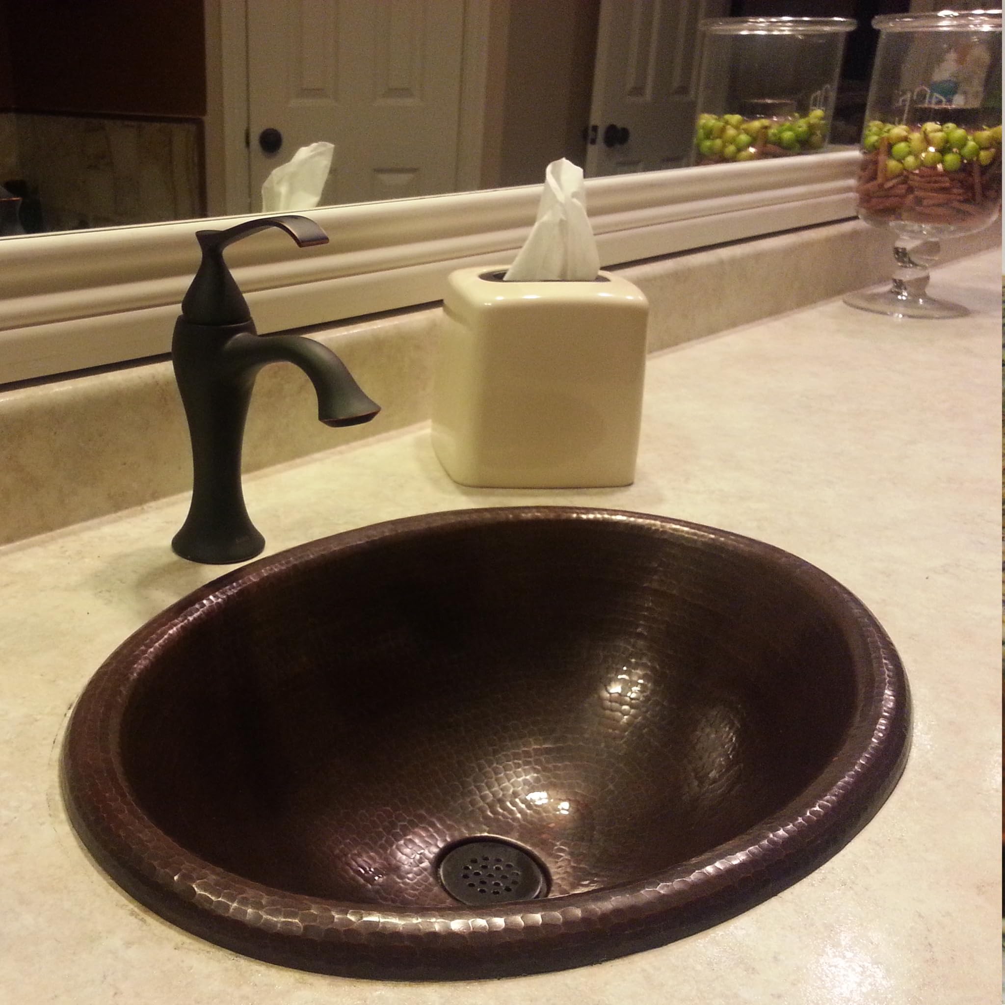 Novatto CORDOBA Copper Drop-In Bathroom Sink - Antique Finish, Handcrafted Vessel Sink for Modern & Farmhouse Bathrooms - Perfect for Vanity, Powder Room, or Master Bath Installation