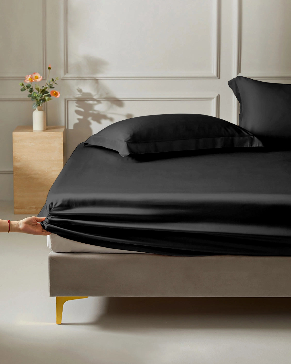 22 Momme Premium Silk Fitted Sheet - Queen Size, 100% Mulberry Silk Bed Sheet with Deep Pockets (16