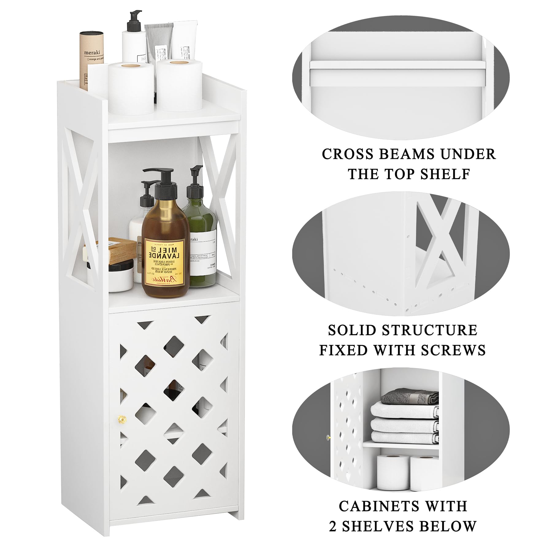 BYFU White Freestanding Bathroom Storage Cabinet with Door & Open Shelf - Narrow Space Organizer for Bathroom, Kitchen, Living Room | Perfect for Small Spaces, Apartment Storage & Home Organization