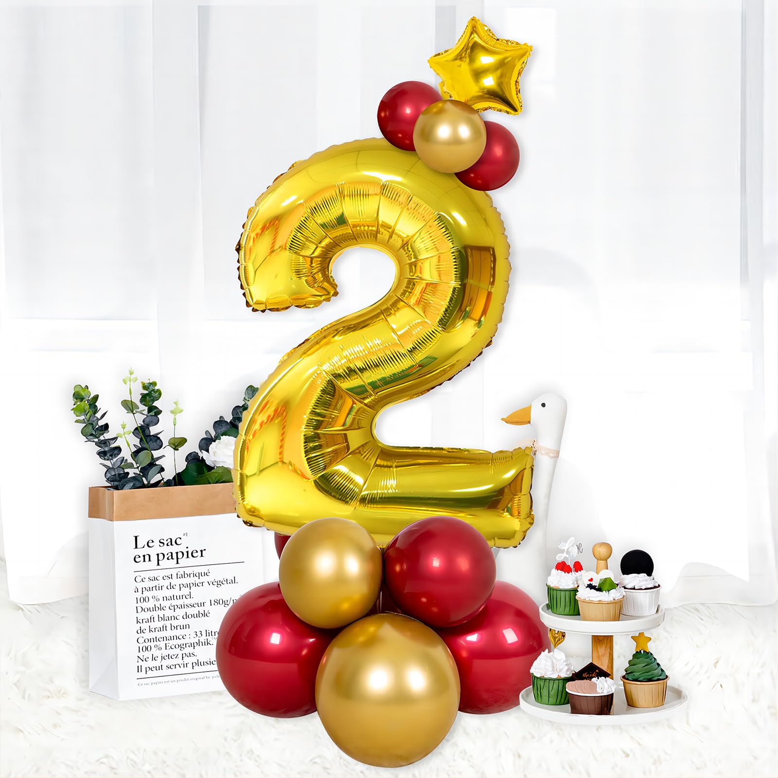 40 Inch Gold Number 2 Balloons - Helium Mylar Foil Balloons for Birthday Party Decorations, 2nd Birthday, Anniversary & Special Events - Perfect for Kids Parties, Baby Showers & Photo Backdrops