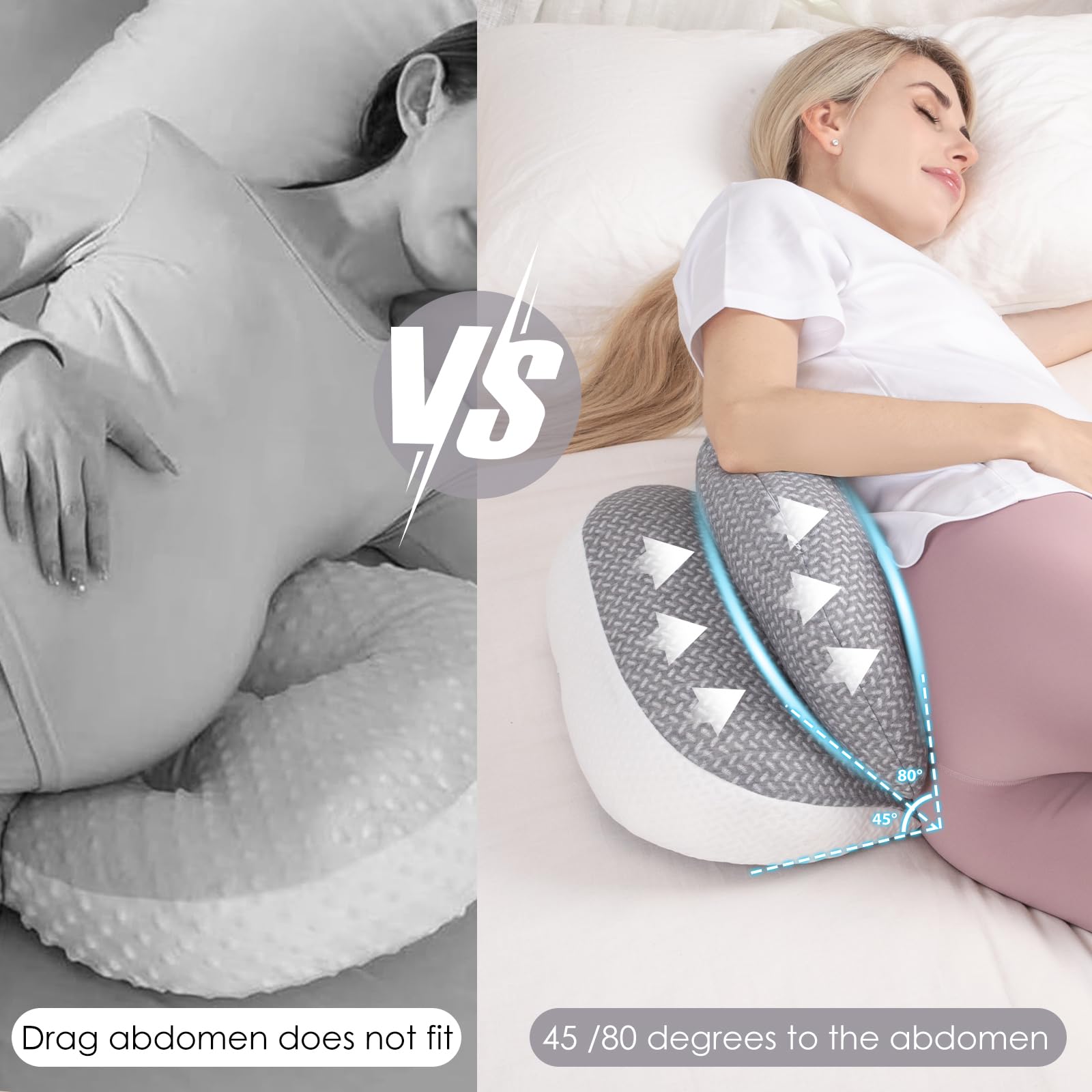 3-in-1 Maternity Pillow for Pregnant Women - Full Body Support Pillow for Back, Hips & Legs - Adjustable Pregnancy Pillow for Sleeping with Detachable Cover - Grey - Perfect for Side Sleeping, Nursing & Relaxation During Pregnancy