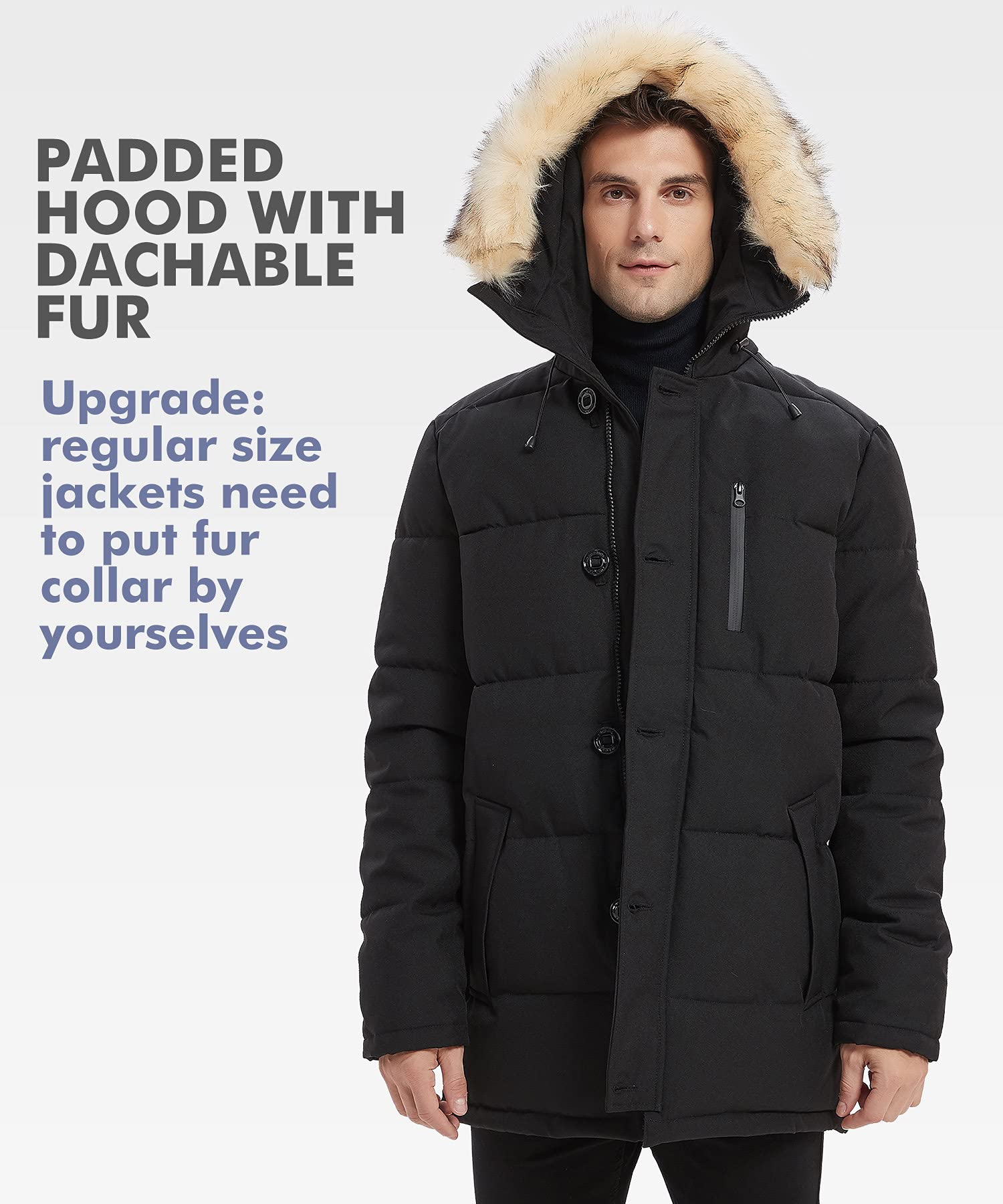 PUREMSX Men's Winter Coat - Windproof, Insulated Thick Padded Parka Jacket for Cold Weather | Perfect for Outdoor Activities, Hiking & Snow Sports