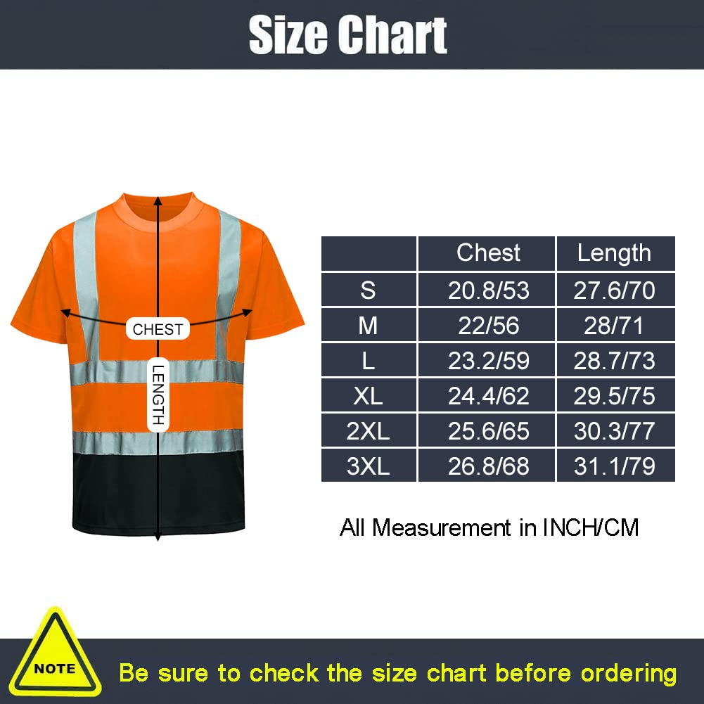 High Visibility Safety Reflective Short Sleeve T-Shirts for Men & Women - Construction Work Shirts with Black Bottom - Ideal for Night Work, Road Construction & Outdoor Safety Gear