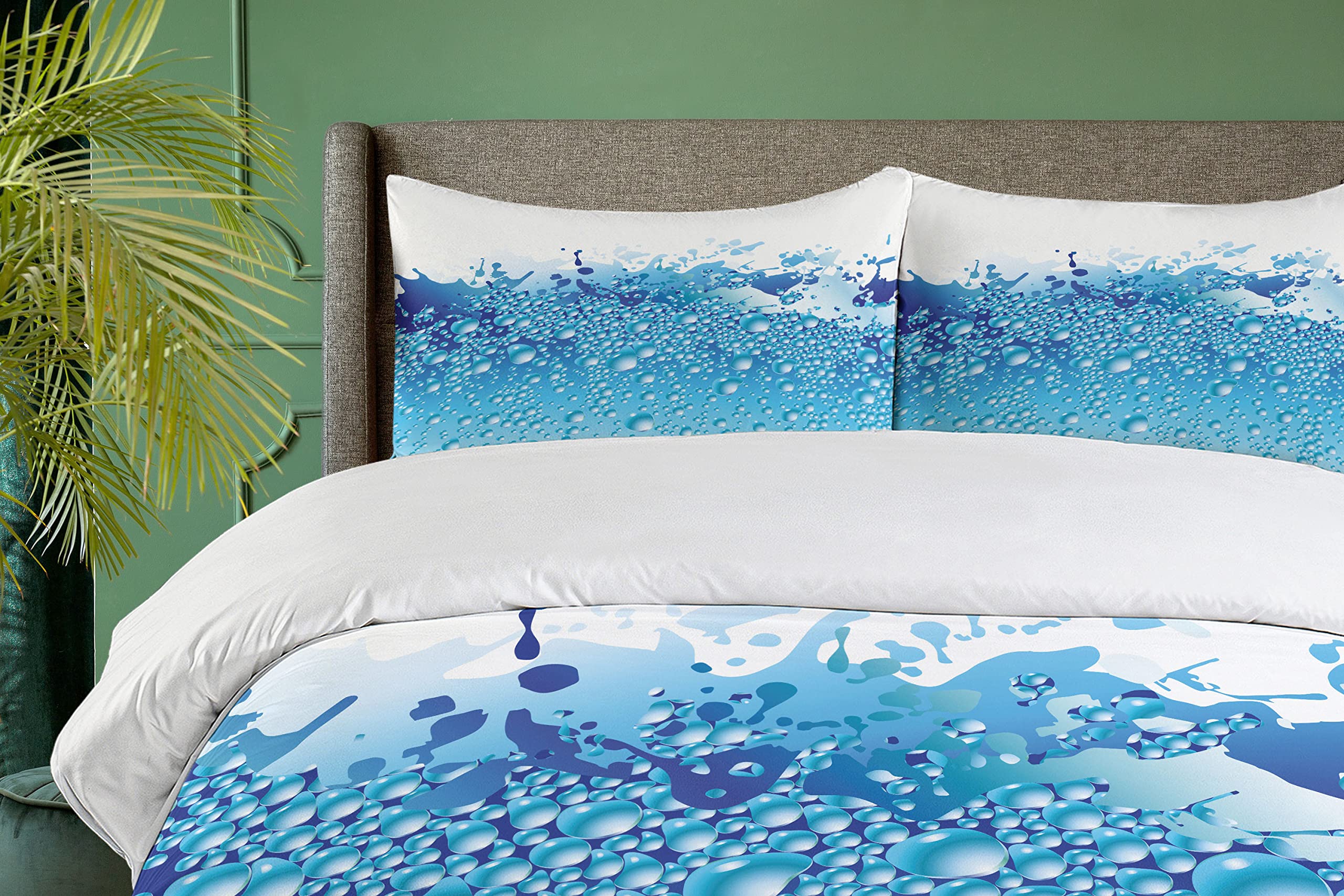 Ambesonne Modern 3-Piece Duvet Cover Set Queen Size - Aquarium Water Bubbles Splashes Art Print, Dark Blue & Sky Blue Bedding with 2 Pillow Shams | Stylish Home Decor for Bedroom, Guest Room & Dorm