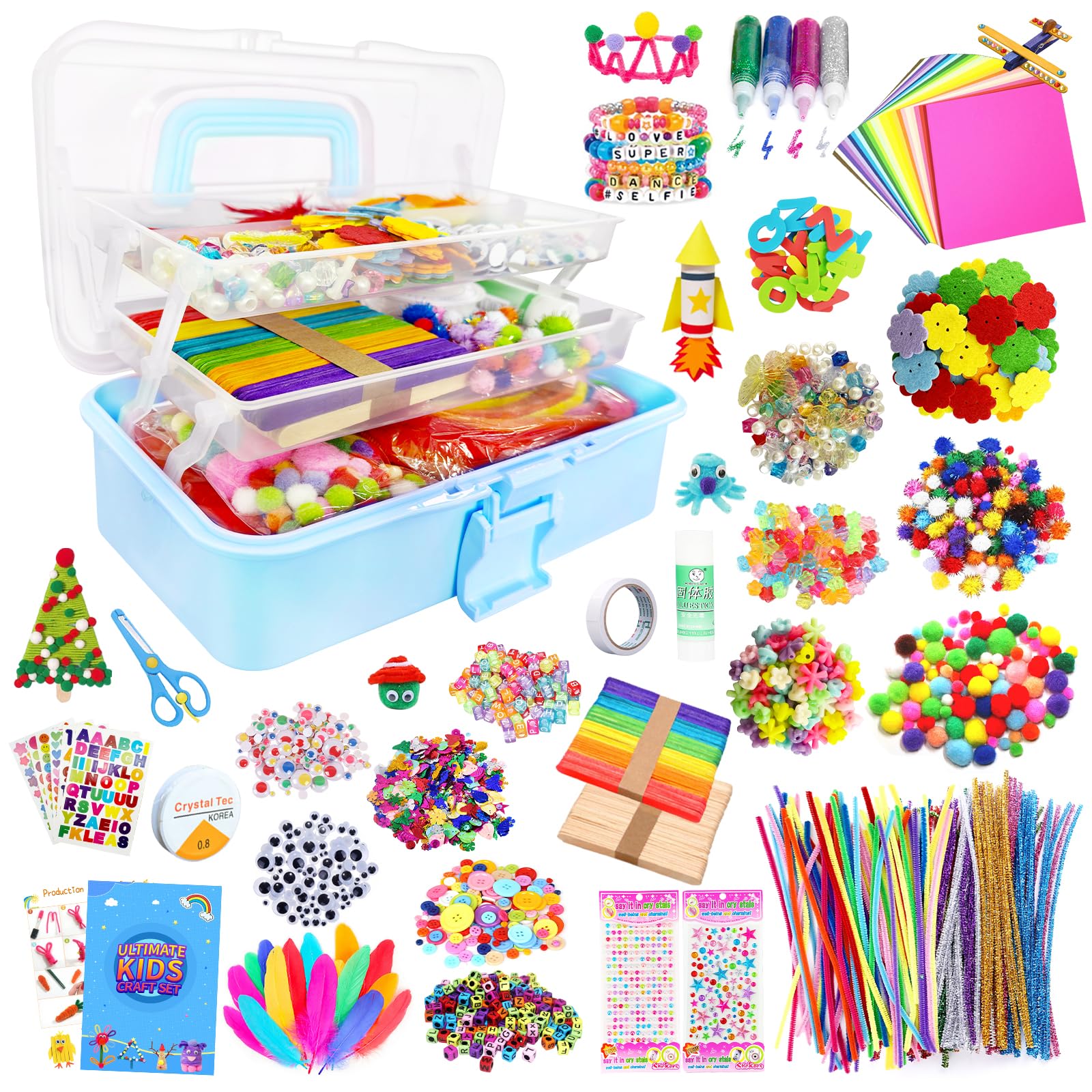 2000+ pcs Kids Art and Crafts Supplies Kit - Ultimate Crafting Set for Ages 4-12, Creative DIY Craft Box for School Projects, Birthday Parties & Family Activities