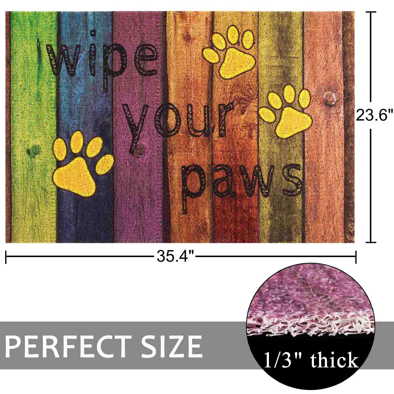 23.6x35.4 Inch Funny Non-Slip PVC Doormat - 'Wipe Your Paws' Yellow Welcome Mat for Indoor/Outdoor Use - Perfect for Entryway, Bathroom, Kitchen & Bedroom Floor Protection