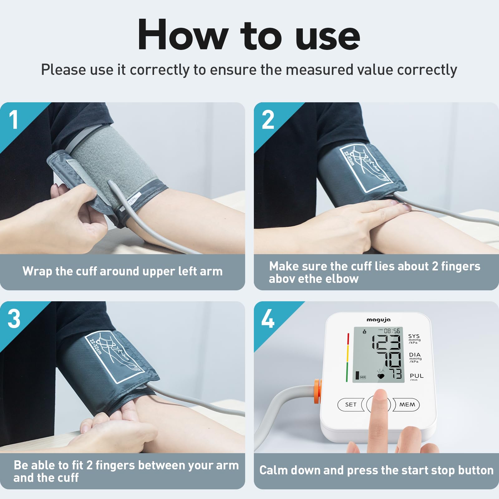 **Maguja Automatic Upper Arm Blood Pressure Monitor - Digital BP Machine with Adjustable Cuff for Home Use, Accurate & Portable - Ideal for Daily Health Tracking & Senior Care**