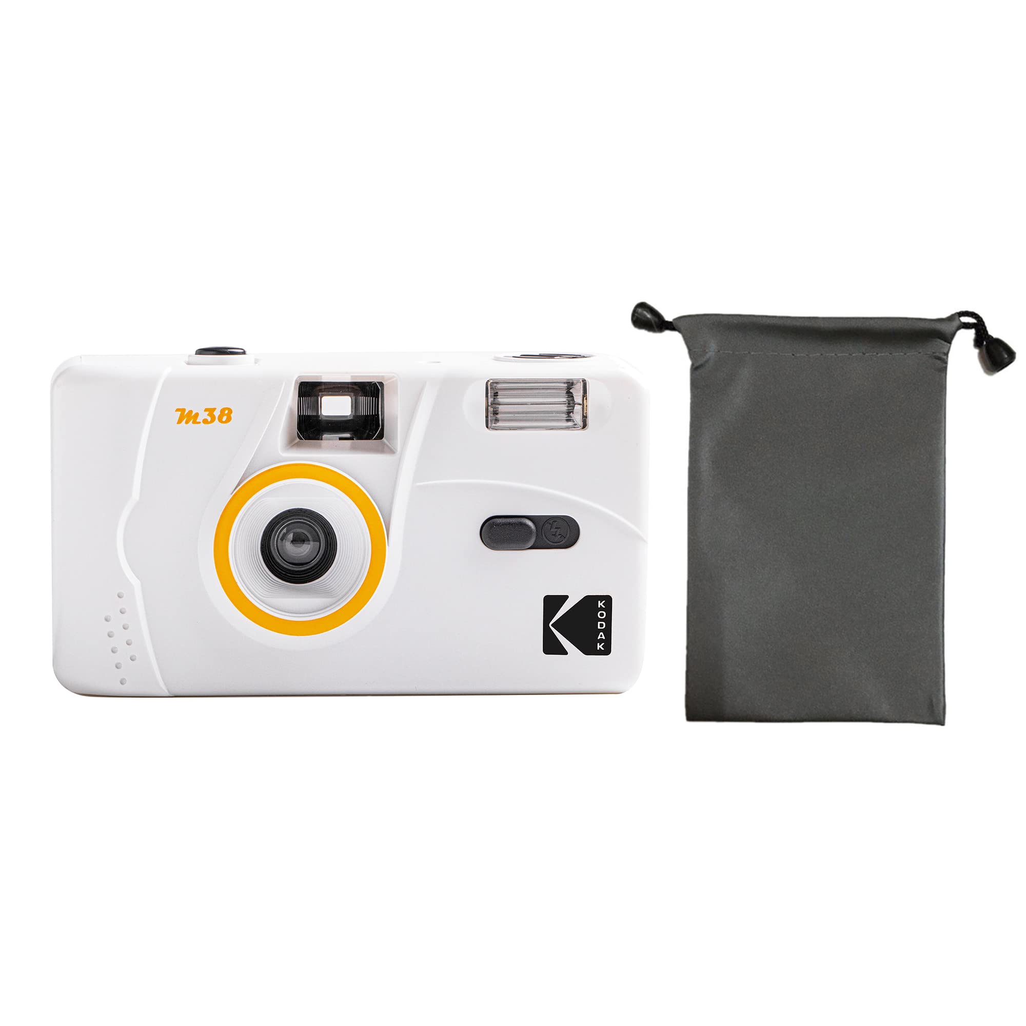 Kodak M38 35mm Reusable Film Camera - Focus Free with Built-in Flash & Camera Bag (Film Not Included) - White | Vintage Style Photography, Travel & Everyday Use