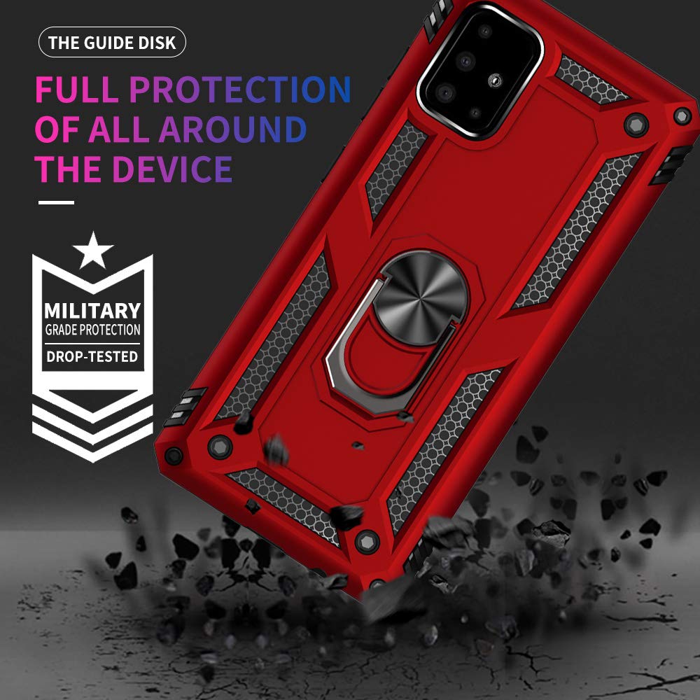Samsung Galaxy A71 5G Case with Screen Protector - Military Grade Shockproof Phone Cover with Ring Stand, Compatible with Samsung A71 5G (Red) - Perfect for Outdoor Activities, Travel & Daily Protection