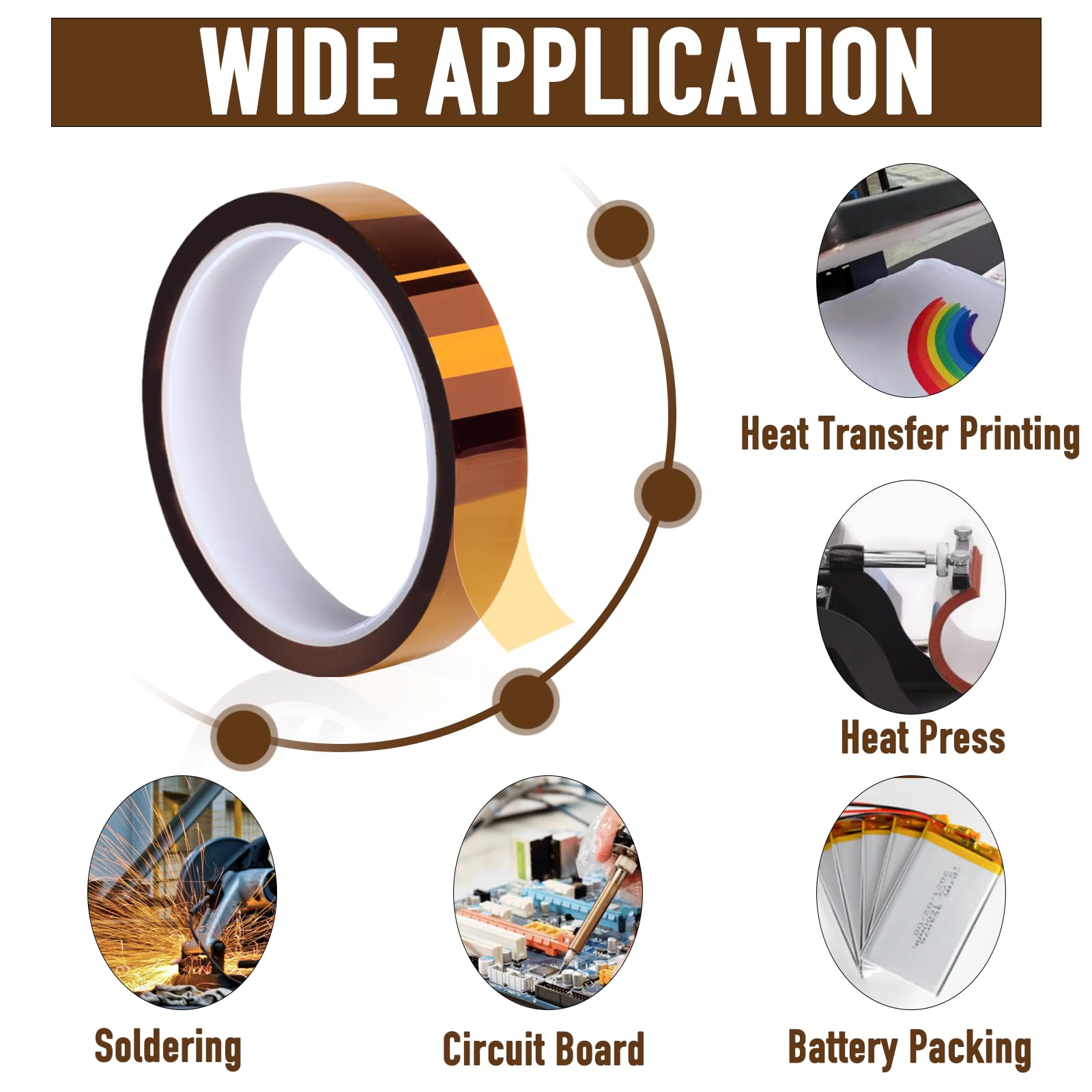 High-Temp Polyimide Heat Tape for Sublimation - 4 Rolls 10mm x 33m (108ft) Heat Resistant Adhesive Tape for Heat Press, CPU & PCB Protection - No Residue, Professional Grade - Ideal for T-Shirt Printing, Electronics Repair & DIY Craft Projects