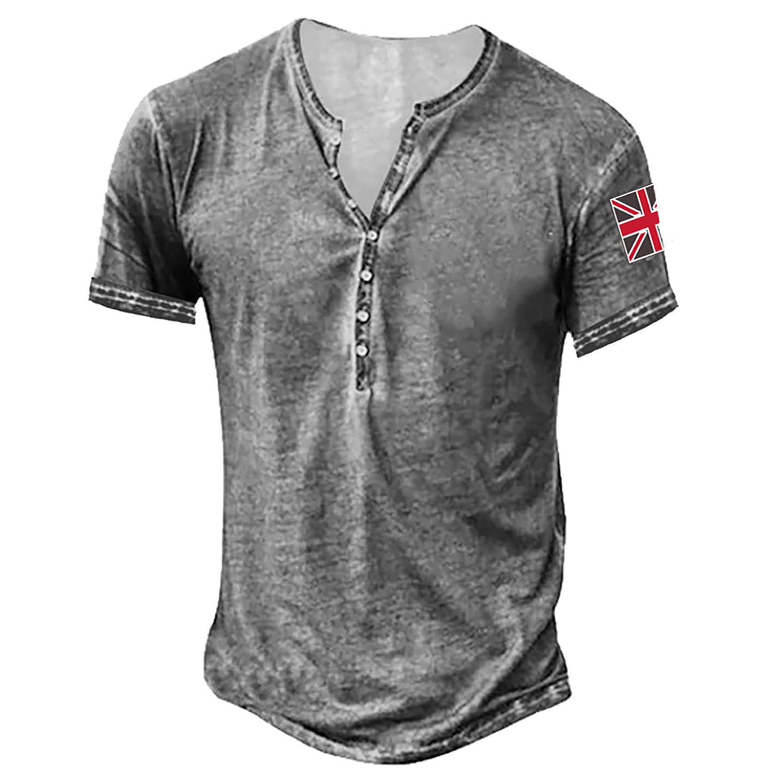 **Men's Patriotic Military Tactical Henley Shirts - Vintage Loose Fit Short Sleeve V-Neck T-Shirts - Army Streetwear for Outdoor, Hiking & Casual Wear**