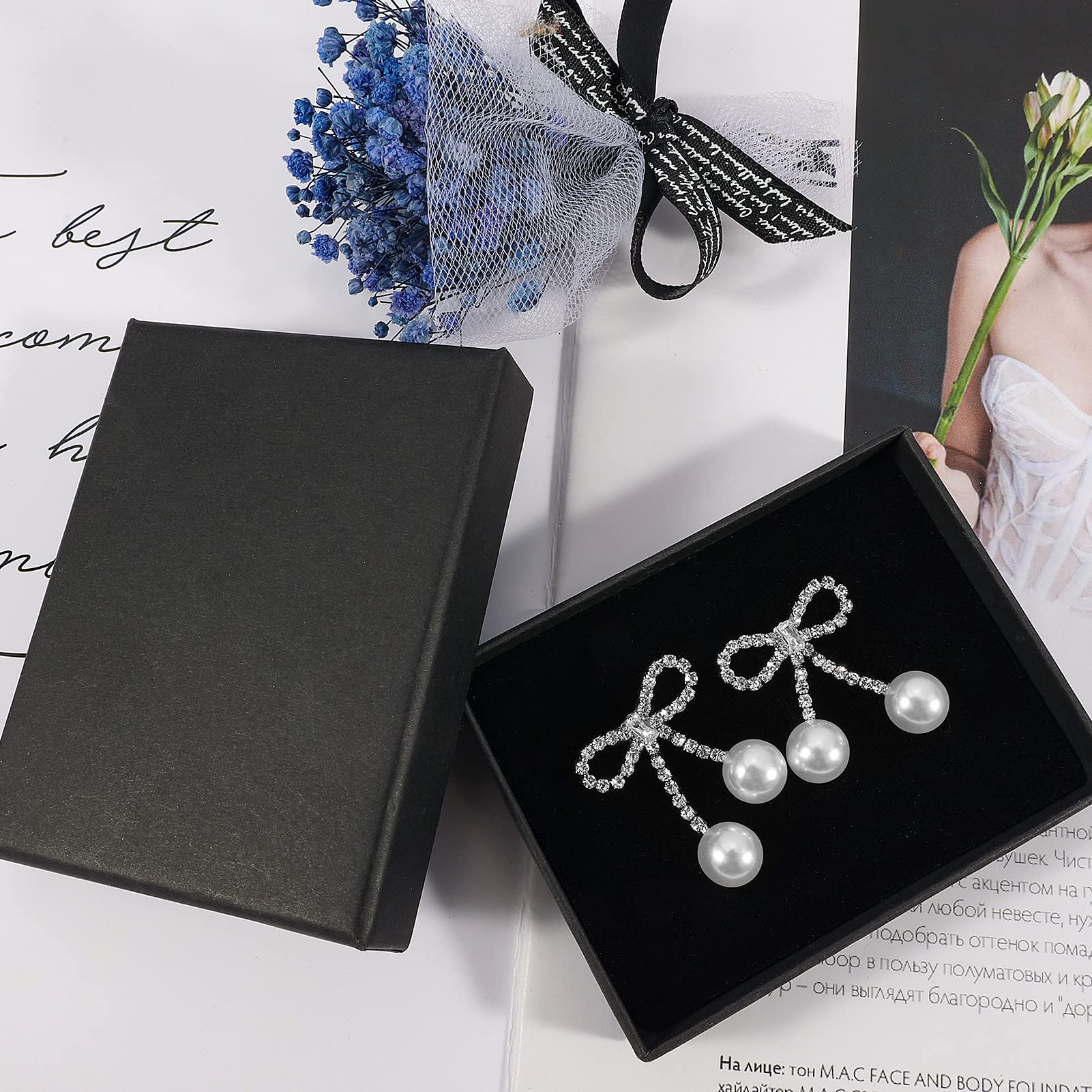PLwelth Pearl Drop Bow Earrings for Women - Elegant Rhinestone Dangle Tassel Earrings | Perfect Gift for Her, Birthday, Christmas & Special Occasions | Great for Parties, Weddings & Evening Events