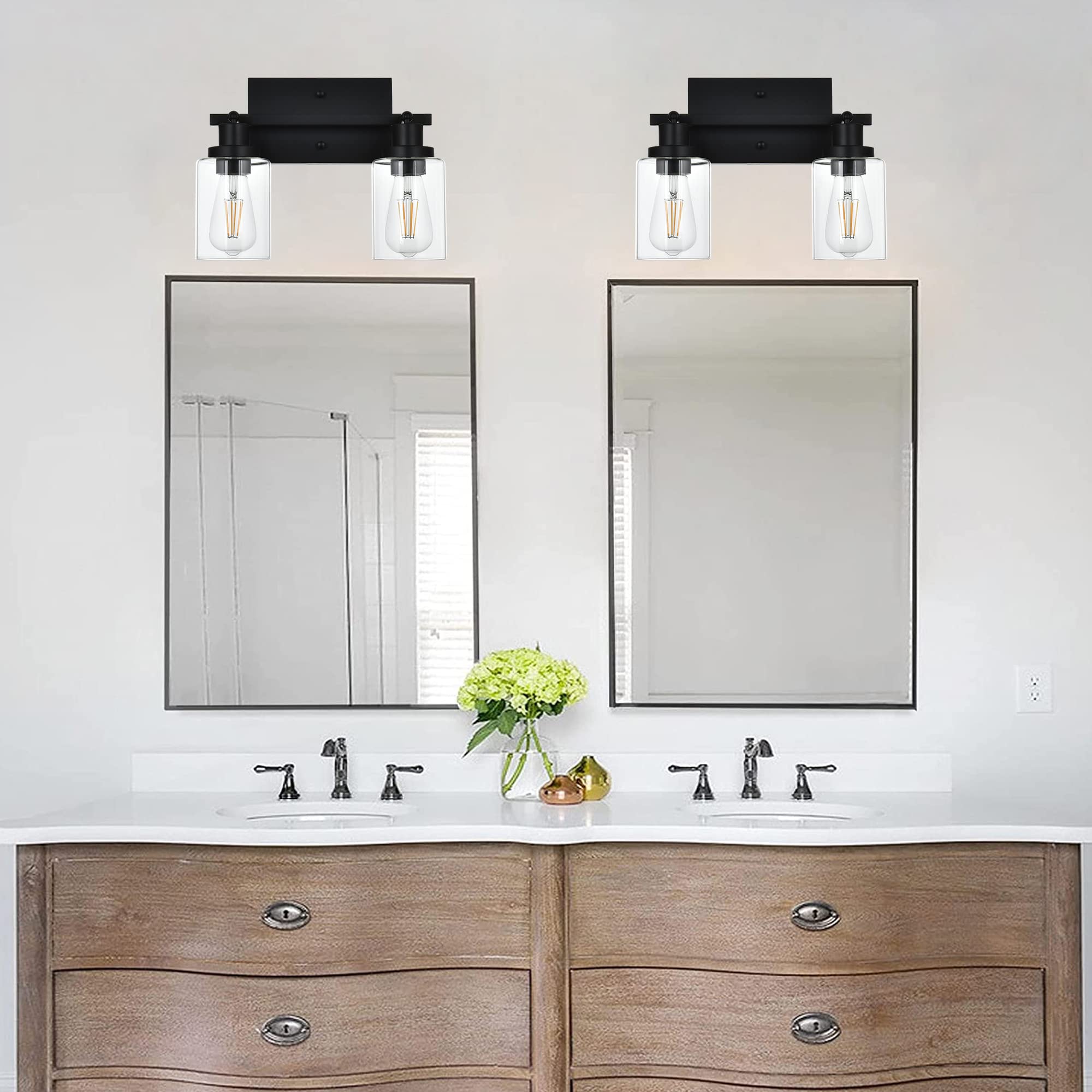 MELUCEE 13.8 Inch Black 2-Light Wall Sconce Spotlight - Semi Flush Mount Ceiling Light with Rotatable Track & Clear Glass Shade - Perfect for Bathroom, Hallway, Porch, Foyer & Storage Areas Lighting