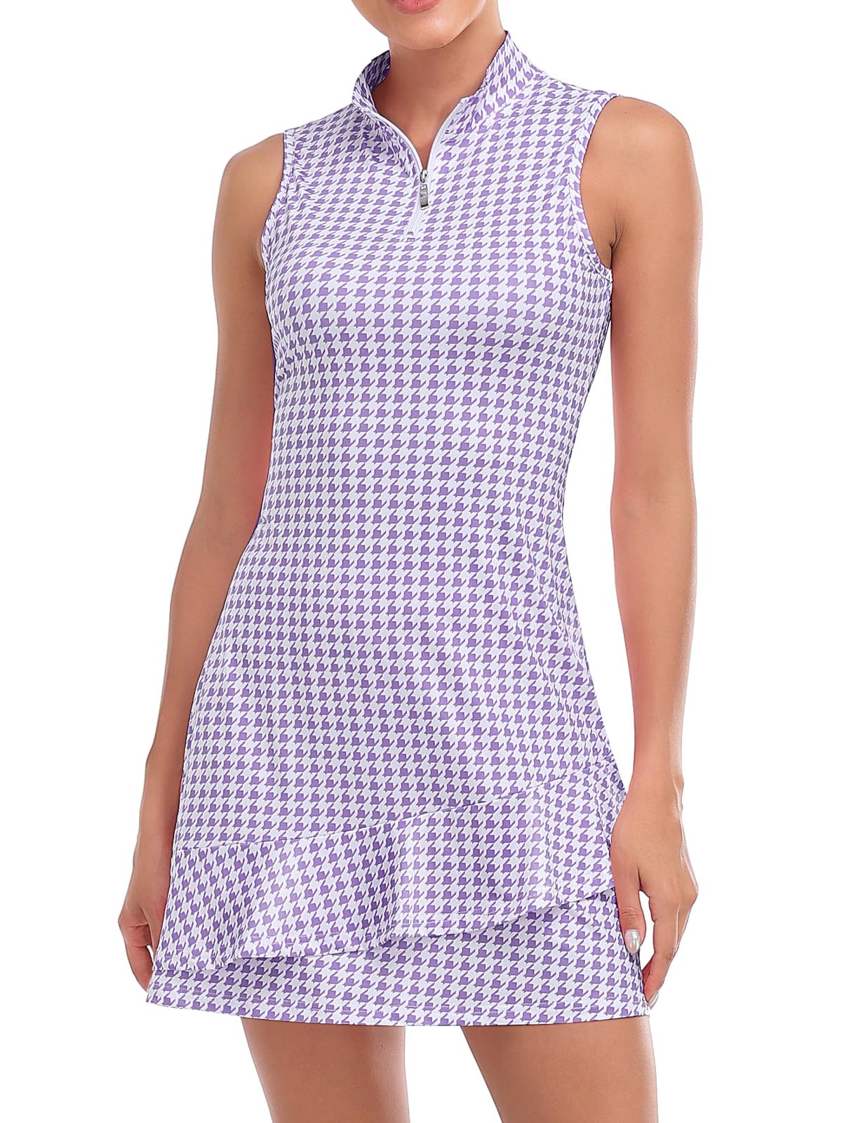 Viracy Women's Sleeveless Tennis Dress with Built-in Shorts & Pockets - Ruffle Zip-Up Stand Collar Golf Outfit for Tennis, Golf & Casual Wear