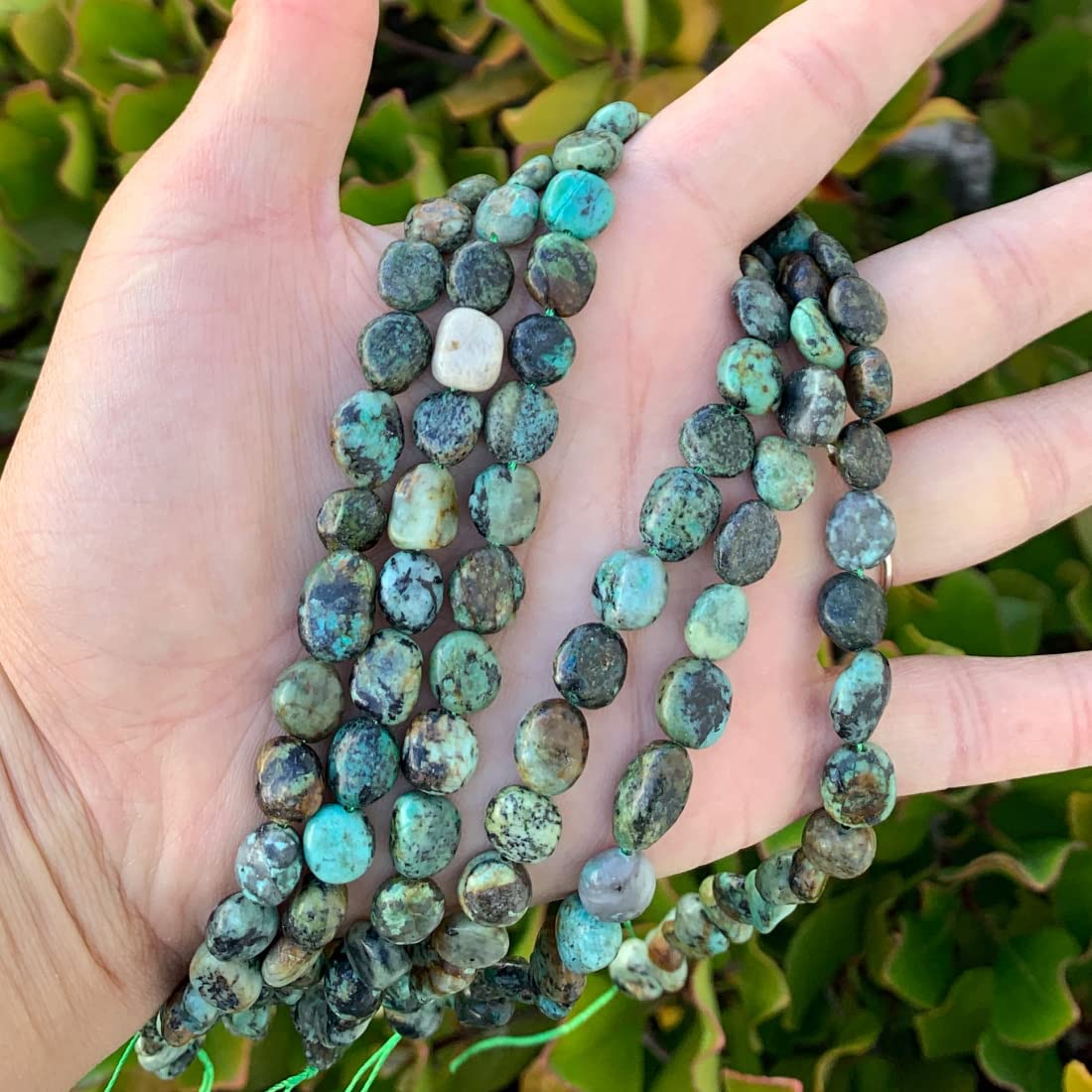 Natural African Turquoise Healing Gemstone Beads - 8-10mm Free Form Oval Tumbled Pebble Stones (15 Inch Strand) for Jewelry Making - DIY Bracelets, Necklaces & Spiritual Healing Crafts