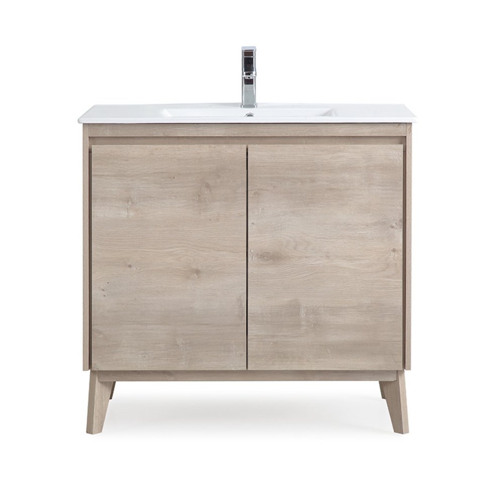 36 Inch Modern Oak Wood Finish Bathroom Vanity with Sink - Elegant Storage Cabinet for Bathroom, Powder Room, or Guest Bath Decor